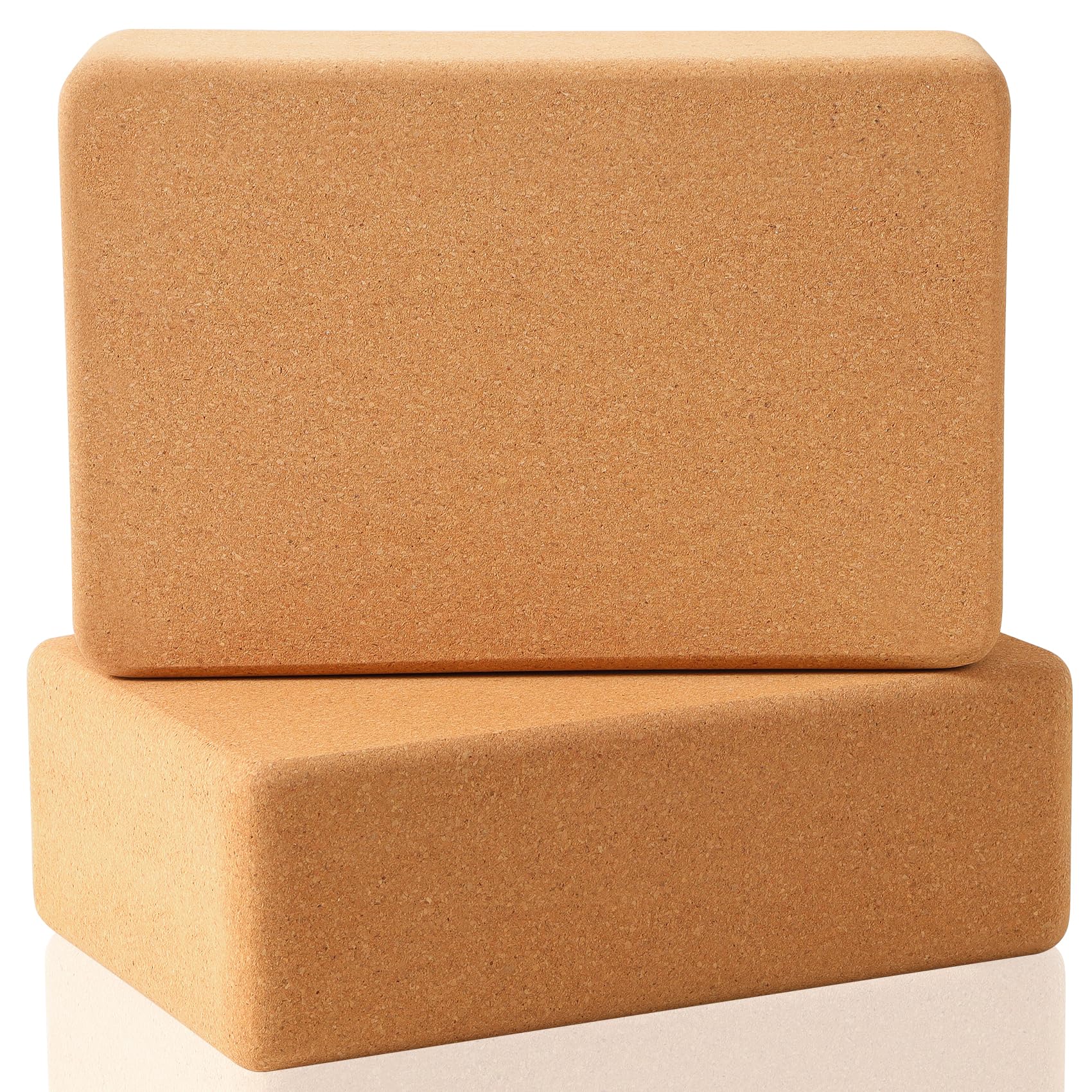 Juego de 2 bloques de yoga de corcho natural, bloque de yoga para fitness, pilates, estiramiento y meditación, ayuda para regeneración, espalda, estiramientos, bloqueos