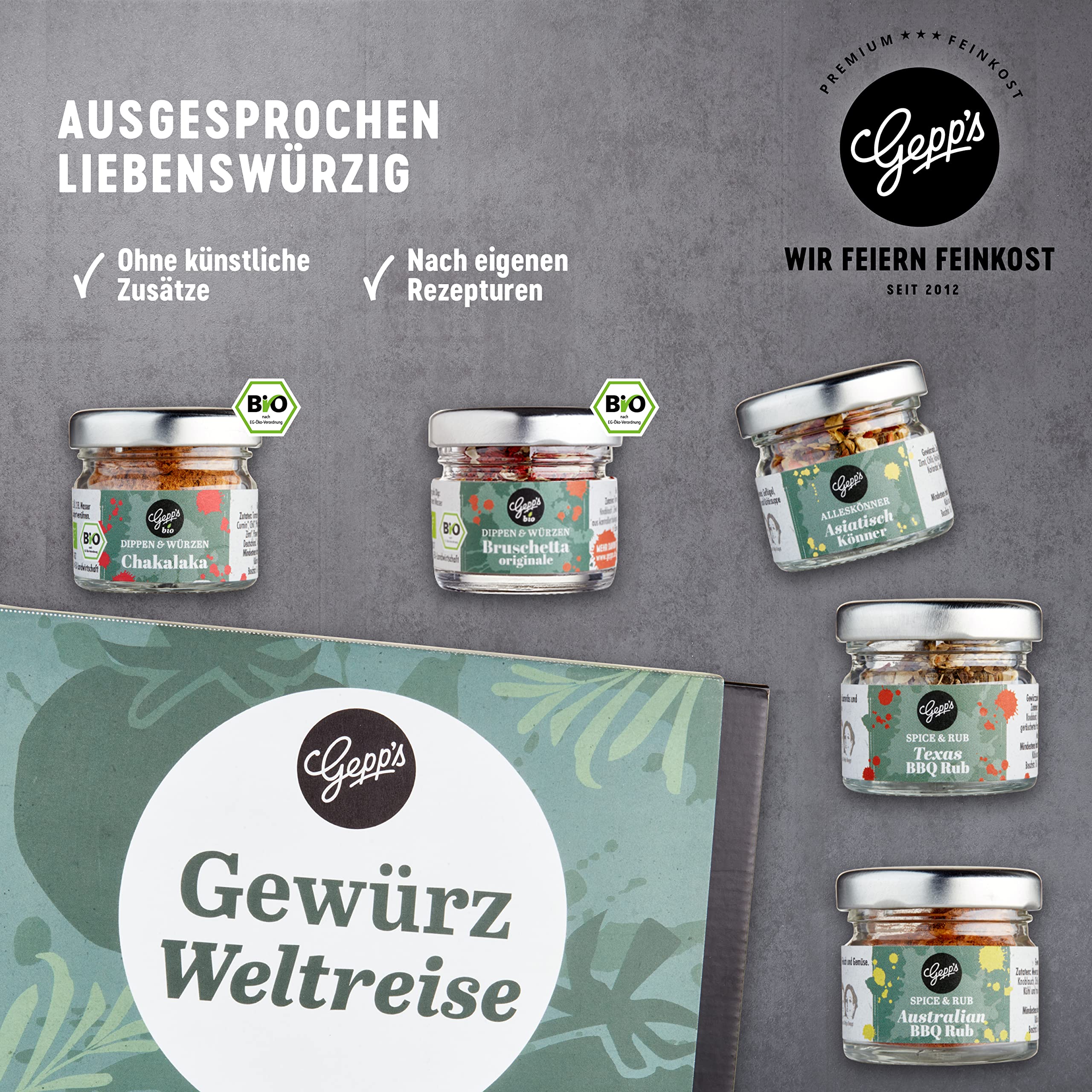 Gepp's Feinkost Gewürzreise Mini Gewürze aus aller Welt Gewürzmischungen Geschenkset