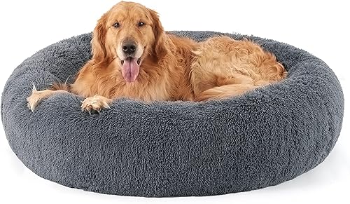Vista 41 de Bedsure - Cama relajante para perros medianos, lavable, tipo dona, cama para gato, antideslizante, redonda, afelpada, mullida, de piel sintética