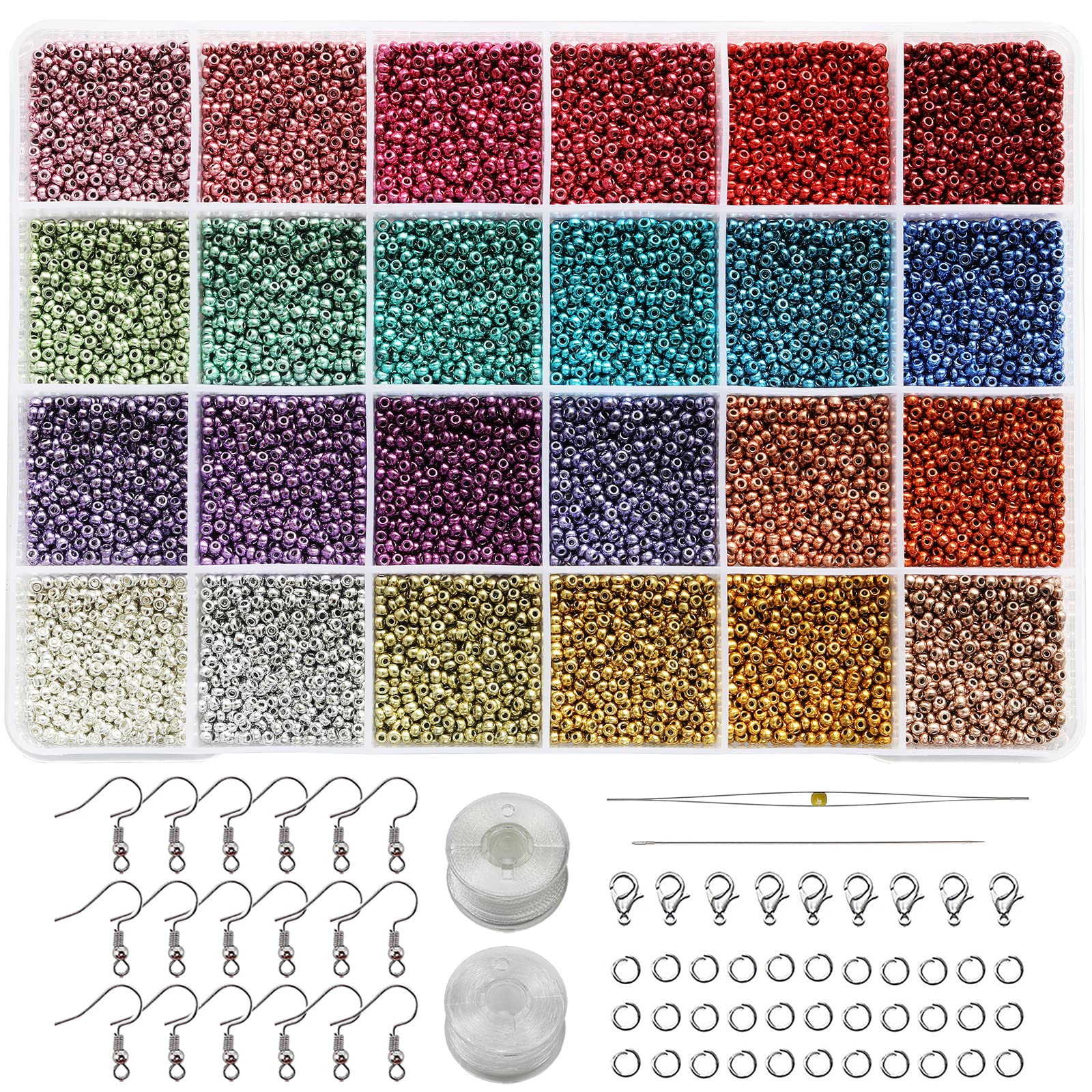 Bala&Fillic 24 Colours Solder 2A 2 Mm Seed Beads For Threading, 24 Colours, 14400 Pieces In Box, Mini 12/0 Seed Beads Bead Set For Making Earrings