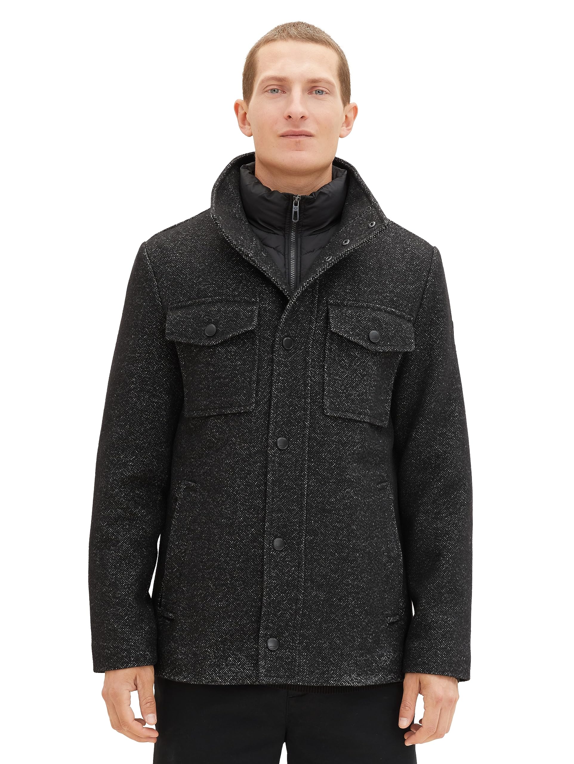Tom Tailor Herren 2-in-1 Wollmantel mit integrierter Innenjacke 1037345