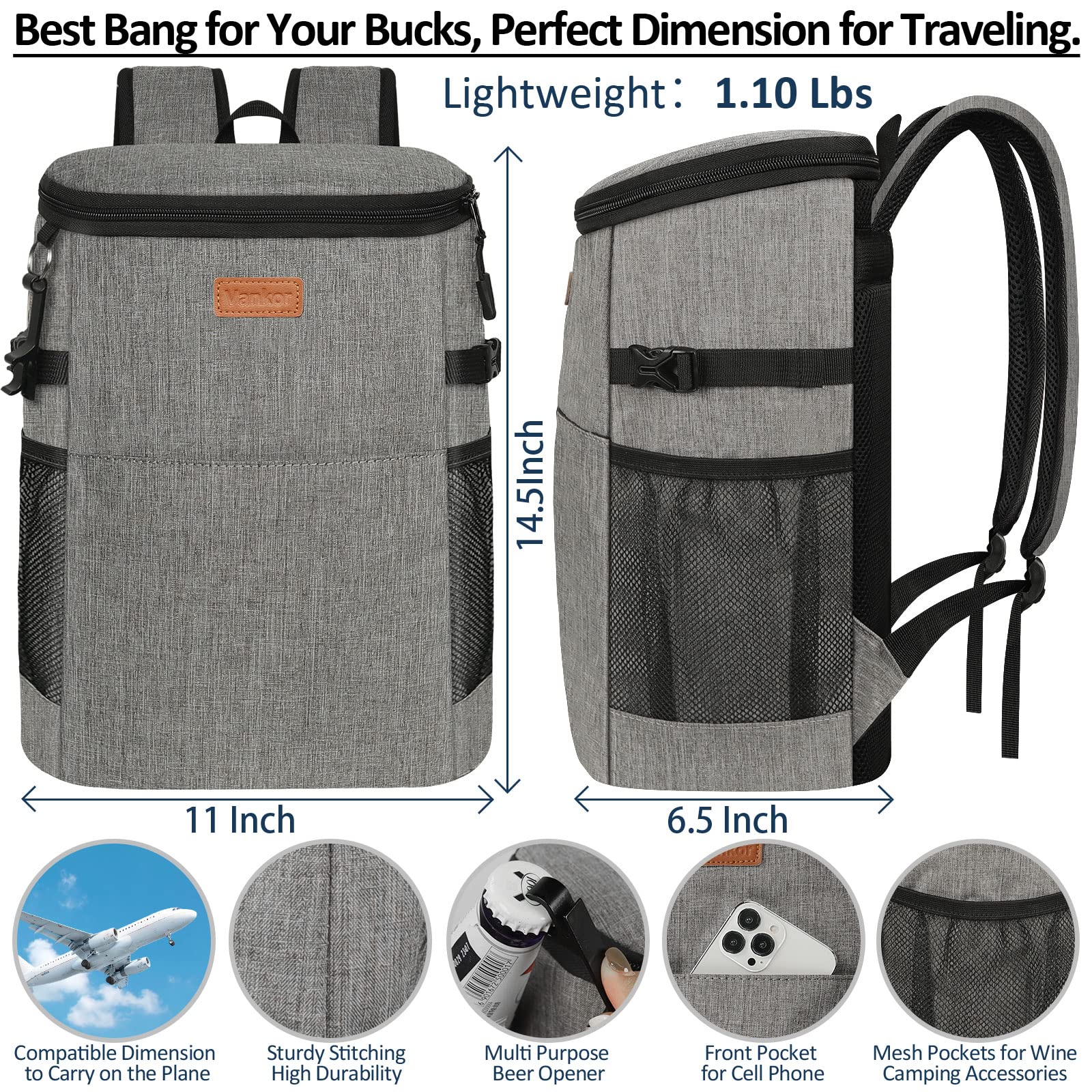 Zaino da campeggio con 30 lattine, morbido zaino refrigerante isolato a prova di perdite, borsa termica da viaggio, impermeabile, per pranzo, picnic, spiaggia, viaggi, lavoro, bevande, birra
