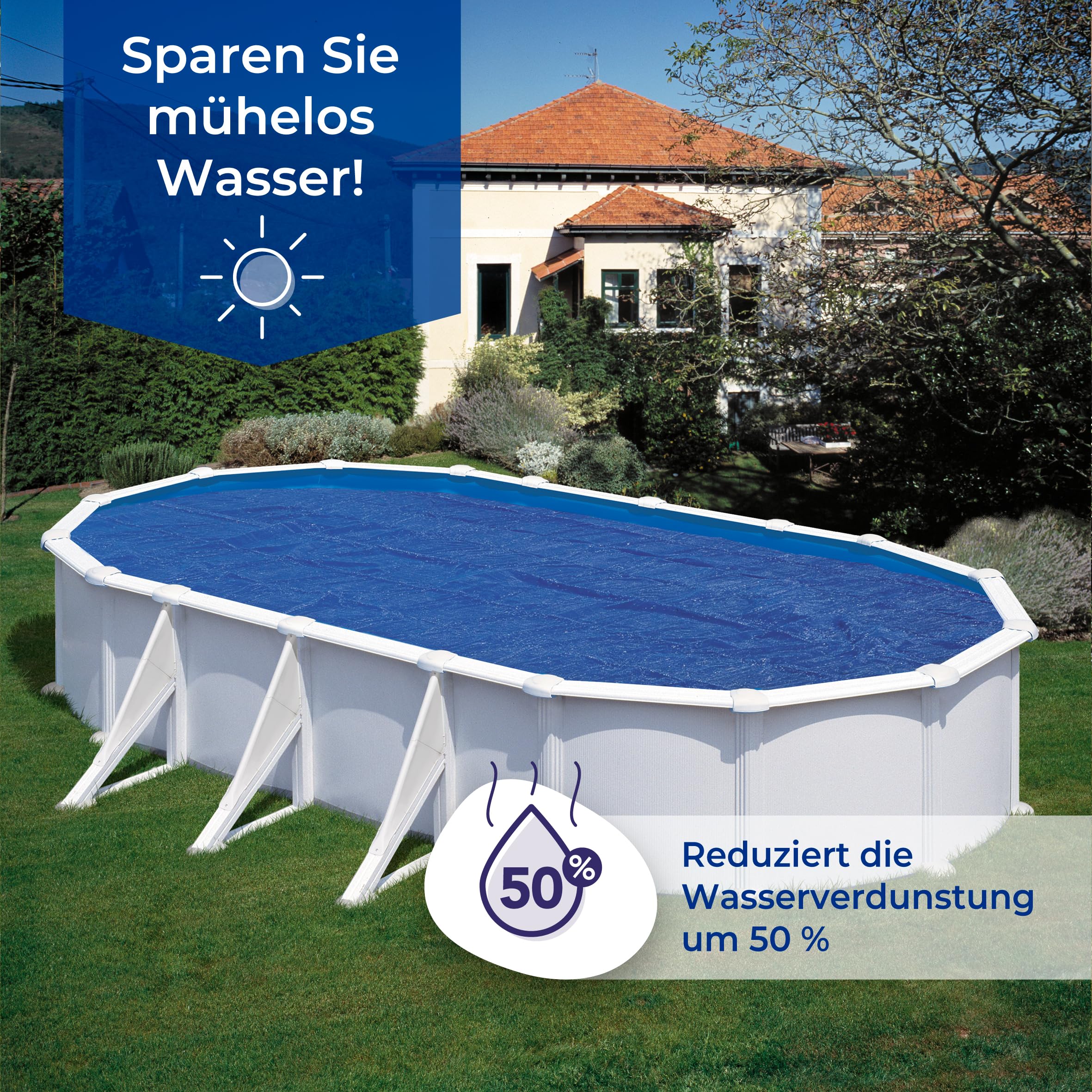 Gre CPROV510 - Sommerabdeckung für ovale Pools von 500 x 350 cm, Farbe Blau