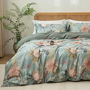 MILDLY Cal King Size Duvet Cover Set 100% Long-Staple Cotton Luxury Vintage Floral Patten Reversible Comforter Cover Set 3Pcs