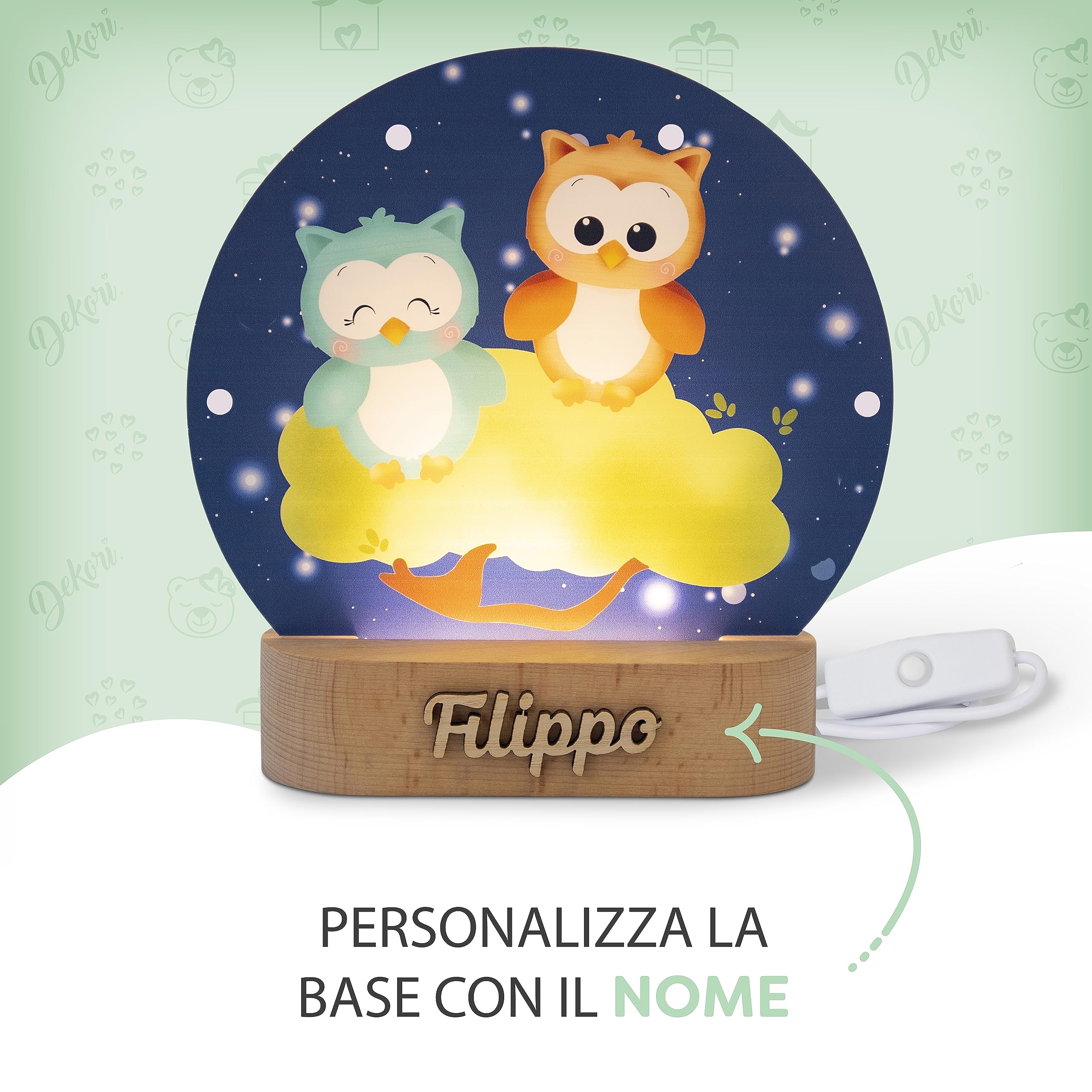 Lampada Da Notte LED Personalizzata | Base Plexiglass | Regolabile | Timer | Per Bambini
