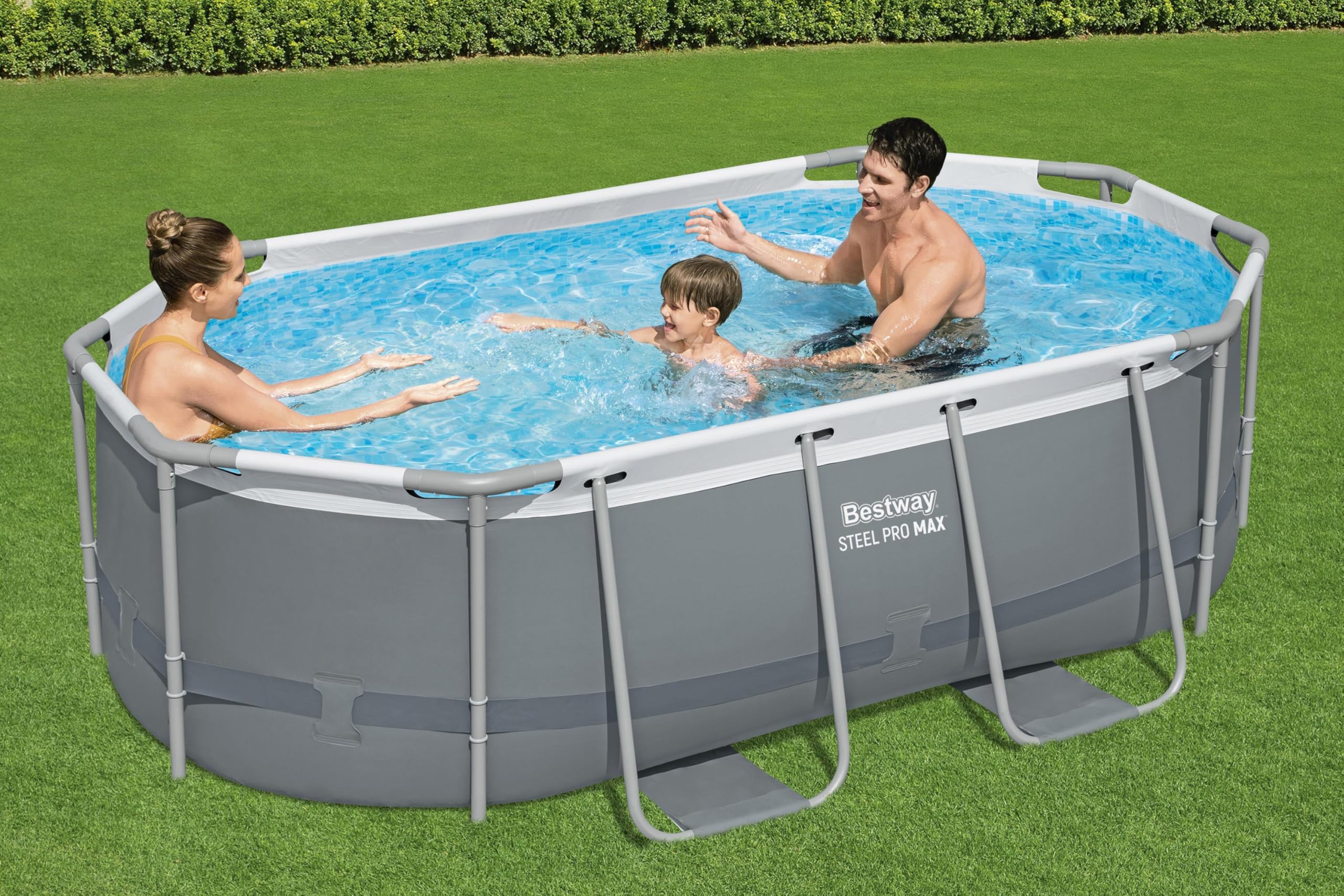 Bestway Power Steel Frame Pool Set mit Filterpumpe 305 x 200 x 84 cm, grau, oval