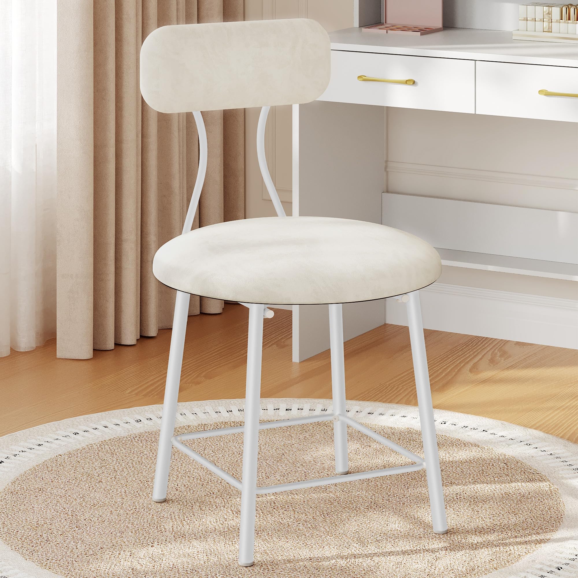 Hzuaneri Tabouret de Coiffeuse, Auteuil de Maquillage Rembourré, Tabouret à Chaussures, Convient aux Chambres et aux Entrées, Blanc VS32603X