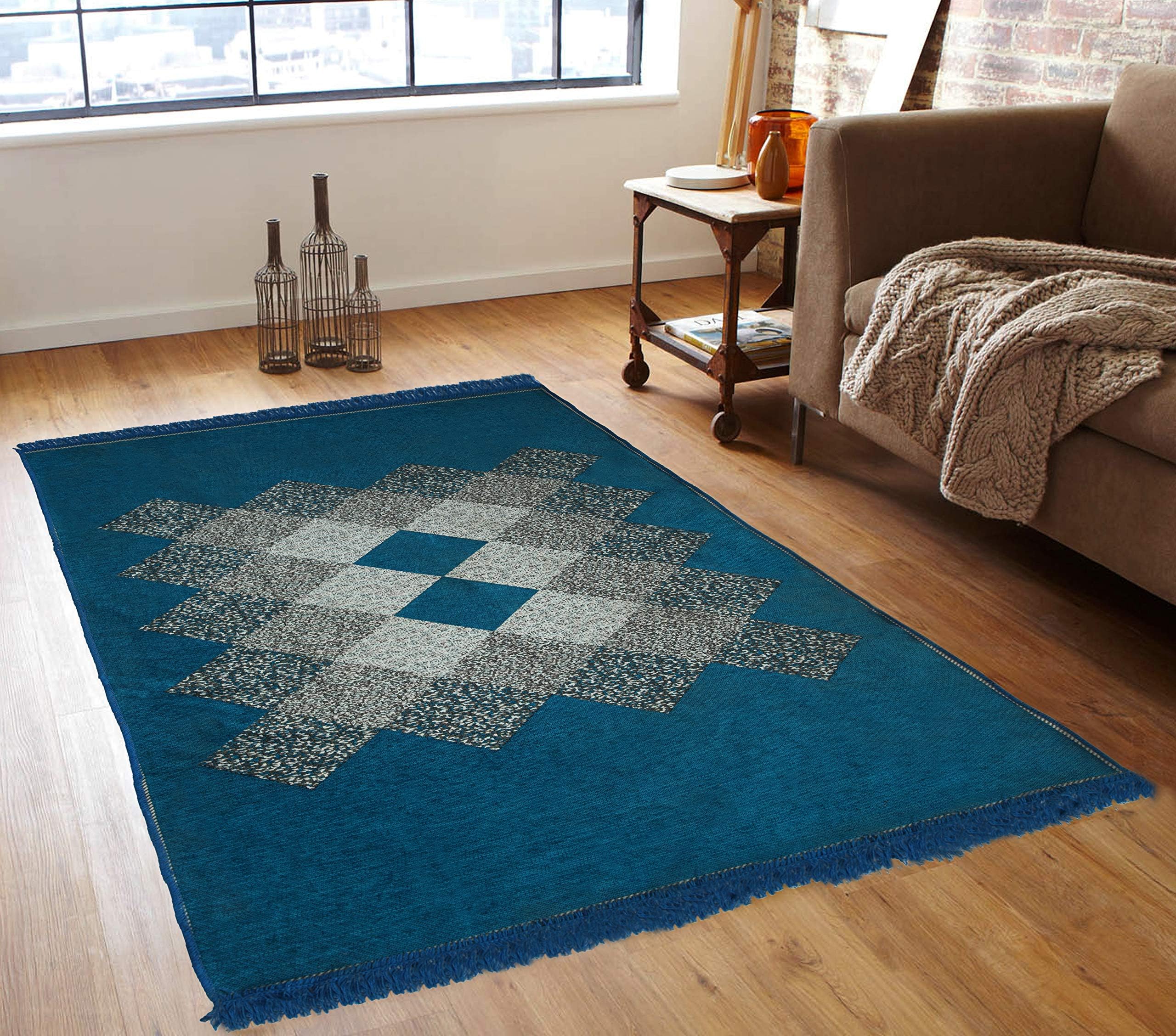 Decorista Abstract Modern Carpet (Sky Blue, Velvet, 5x7 feet)