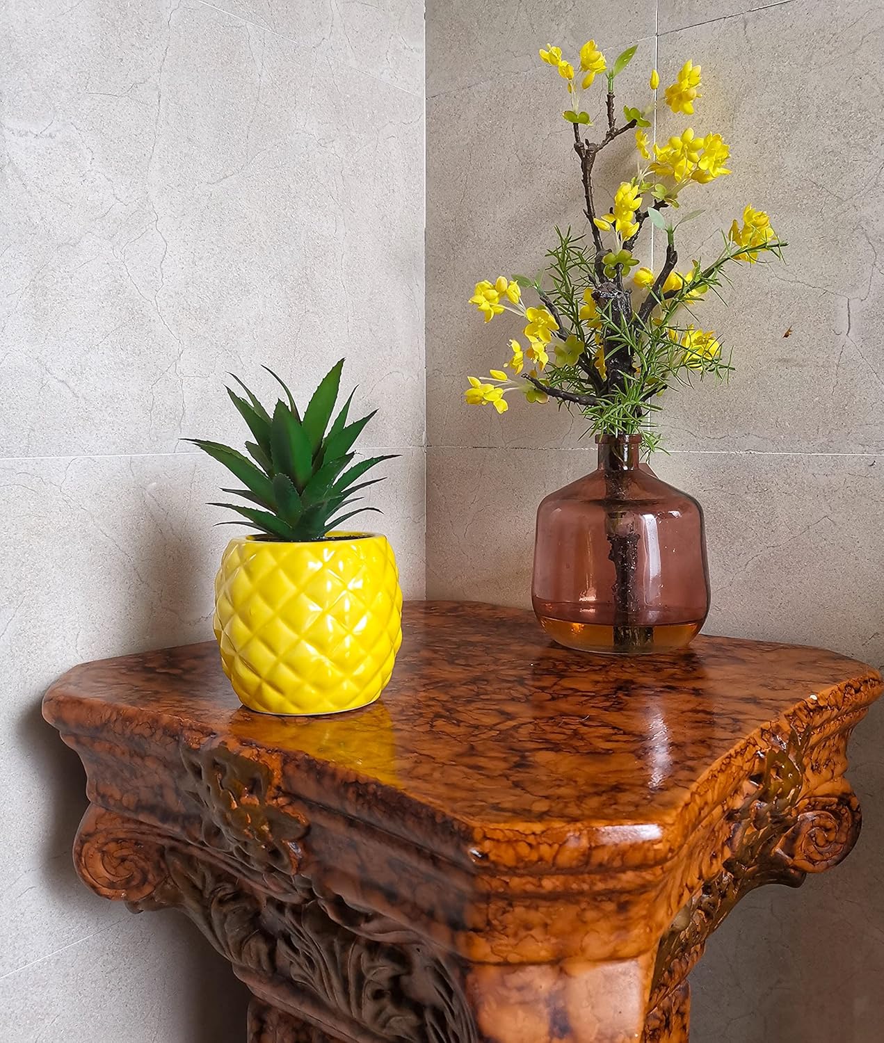 Pretty Home Porcelain Potted Artificial Succulent 7.8" Faux Plants Pineapple Ananas (Yellow) Home Room Office Tabletop Decor Kitchen Accessories Indoor Outdoor - Image 6