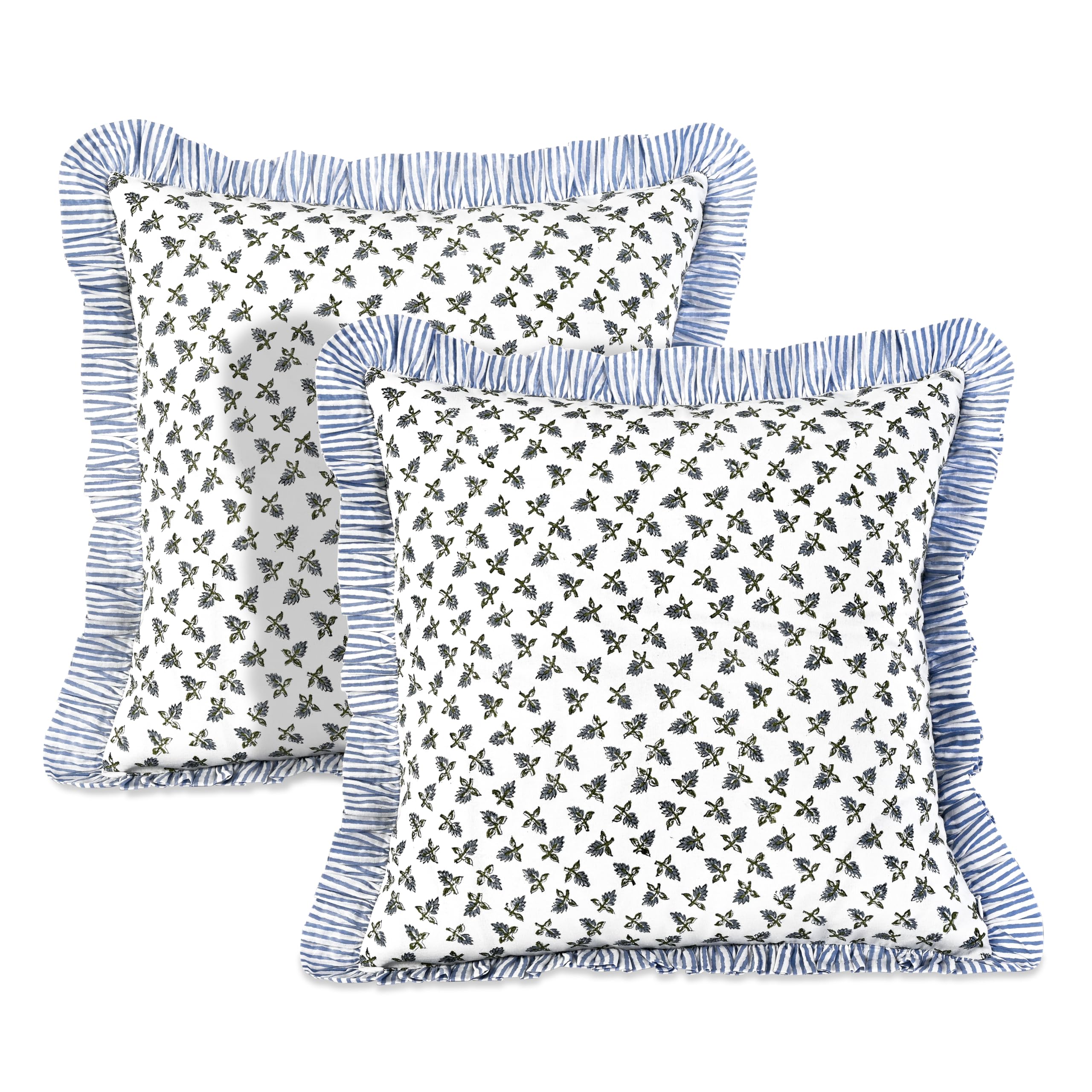 Floral Block Print Throw Pillow Covers Set of 2