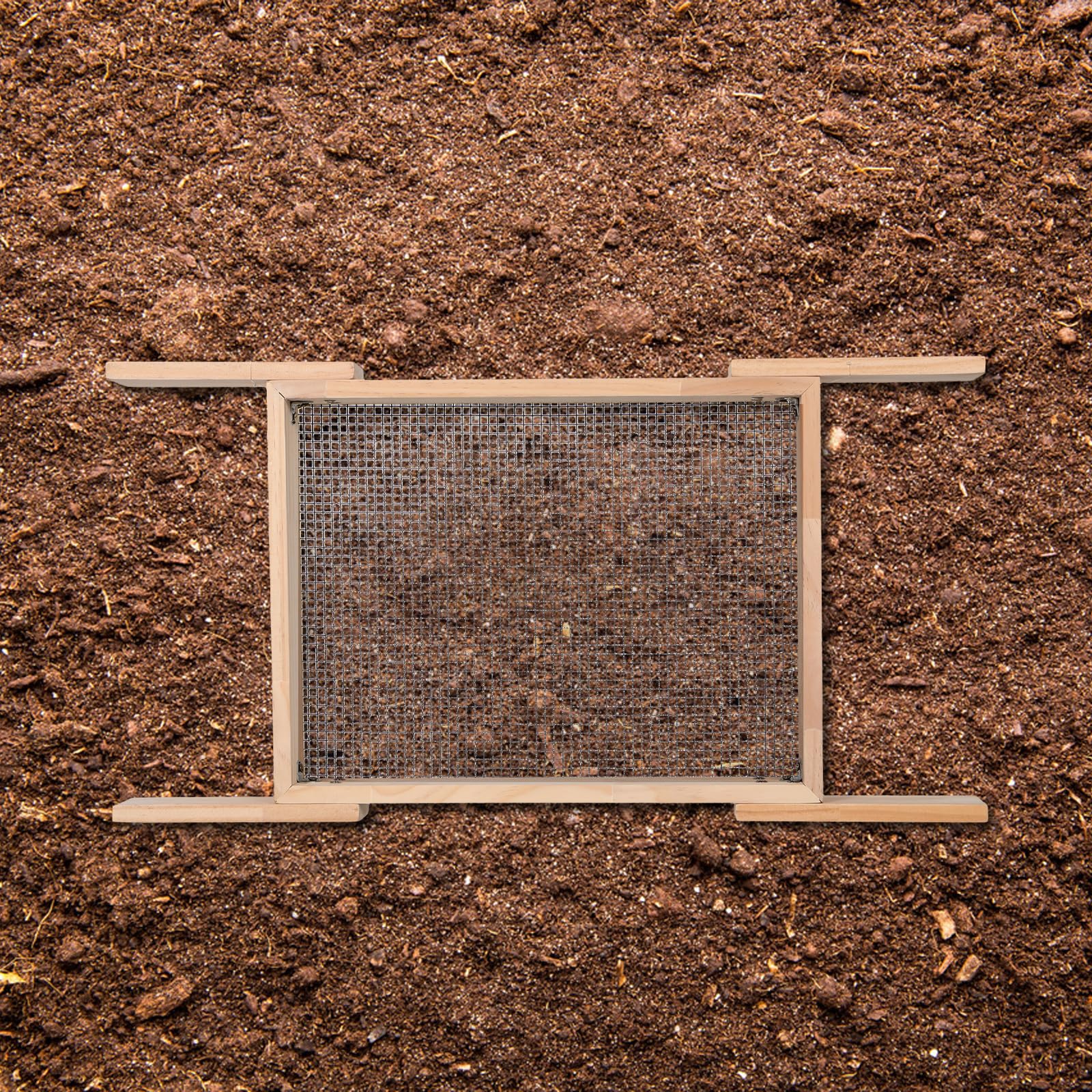 Hemobllo Setaccio per Terreno in Legno con Manico Smontabile 44x34 Cm, Filtro a Maglie Fini per Giardinaggio, Setaccio da Giardino per Compost, Sabbia e Rocce, Attrezzo Portatile per Cura