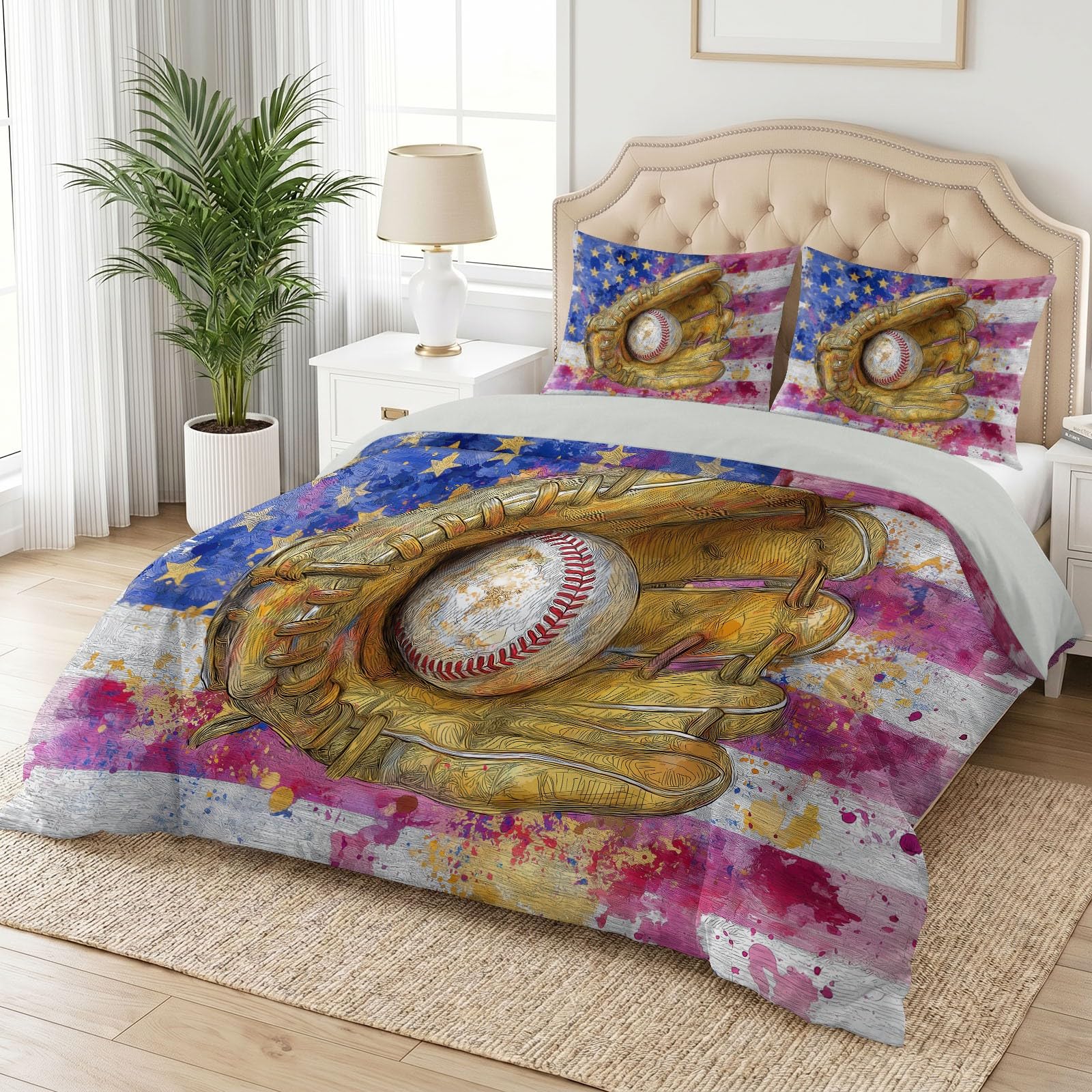 Przyjazna dla skóry pościel 200 x 200 cm, z flagą, miękka i oddychająca, dwustronny wzór z nadrukiem, zestaw pościeli w stylu vintage z 2 poszewkami na poduszkę