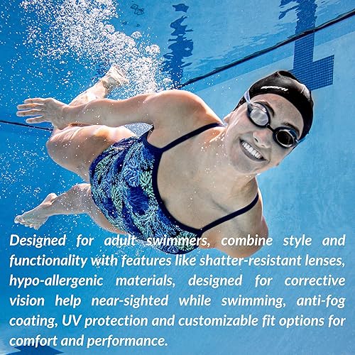 Miniatura 4 de Sporti Gafas ópticas antivaho unisex para adultos, gafas de natación -1.5D a -8.0D, gafas de natación antivaho para hombres y mujeres, anti UV