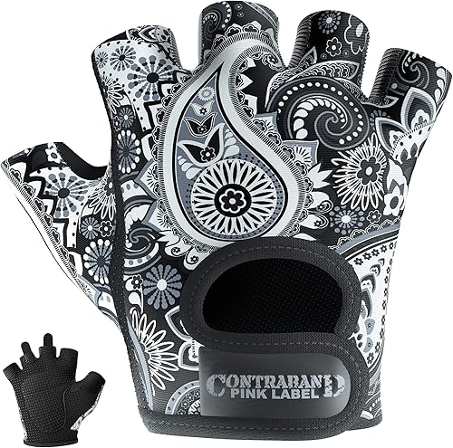 Miniatura 7 de Contraband Pink Label 5387 Design Series - Guantes de levantamiento y remo con estampado de cachemira (par) – Ligero vegano medio acolchado de