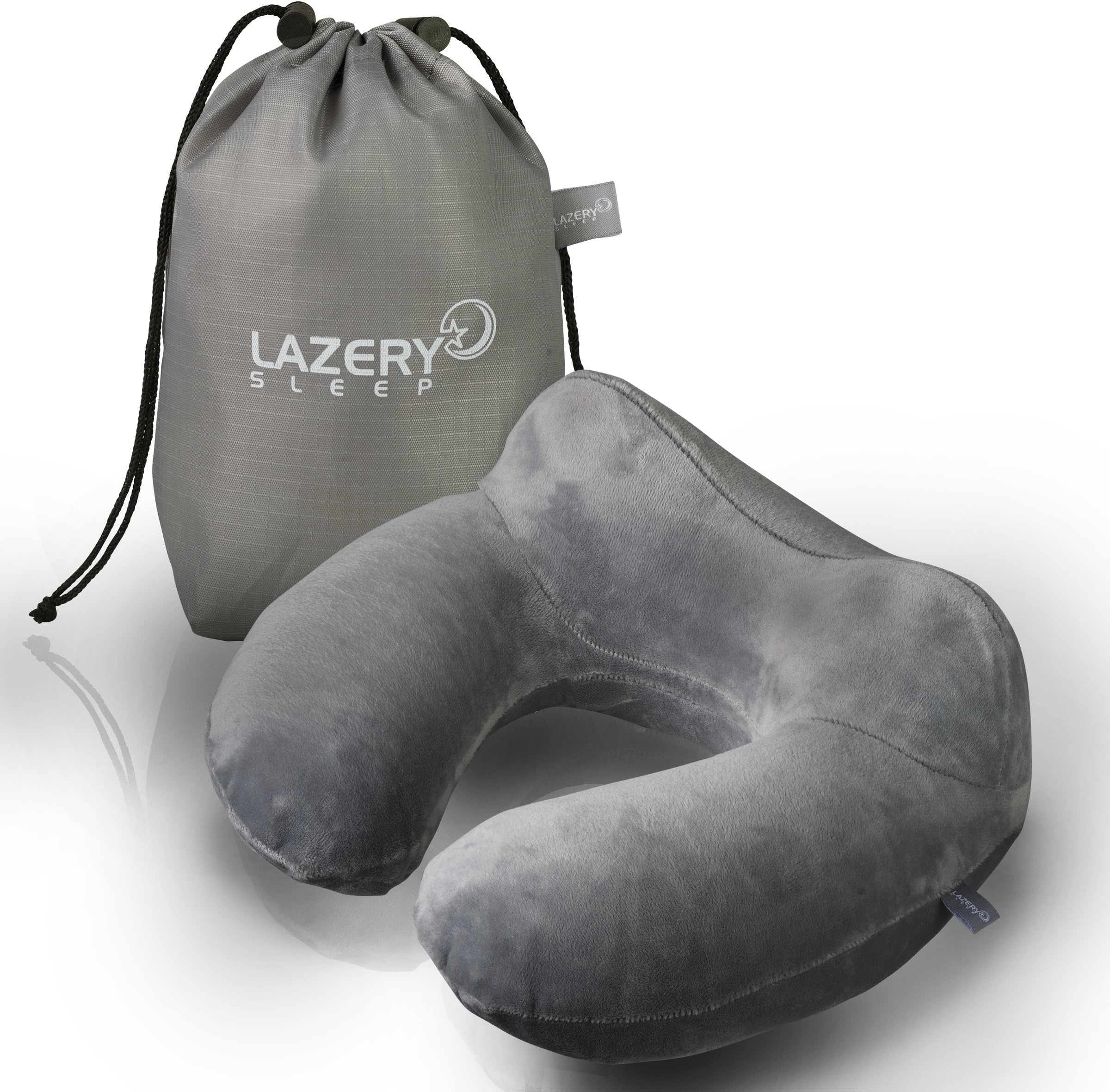 Inflatable Soft Velvet Neck Support Travel Pillow for Airplane (Gray)