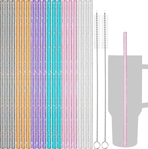 NiHome Paquete de 18 popotes de repuesto de plástico con purpurina para vaso Stanley de 40 onzas, popotes reutilizables de colores surtidos de 12