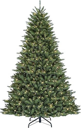 Puleo International Árbol de Navidad artificial de abeto Fraser preiluminado de 6.5 pies con 500 luces transparentes con certificación UL, verde