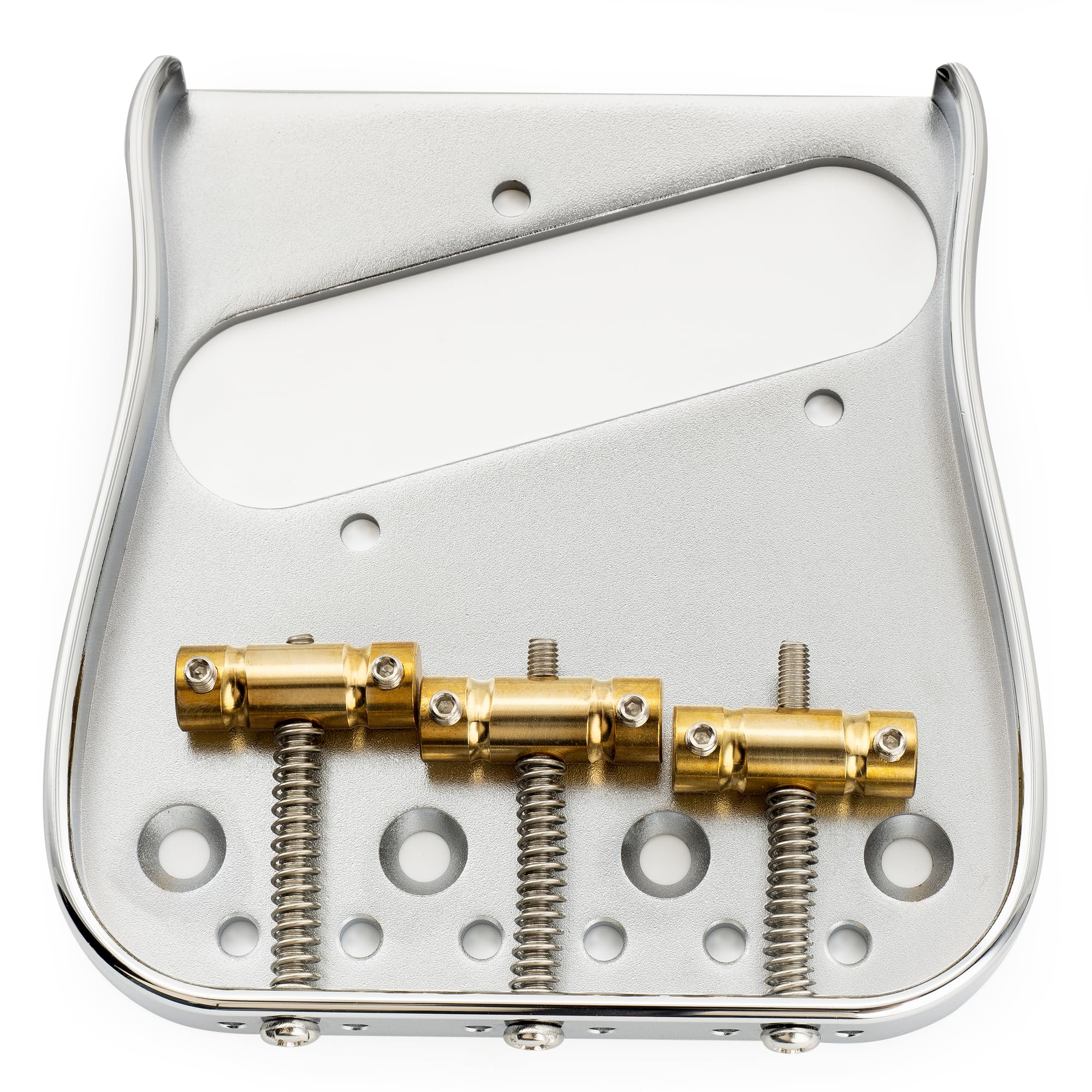 Musiclily Ultra Left-Handed 54mm(2-1/8 inch) String Spacing Full Solid Brass Plate with Compensated 3-Saddle Curved Tele Style Guitar Bridge - Image 4