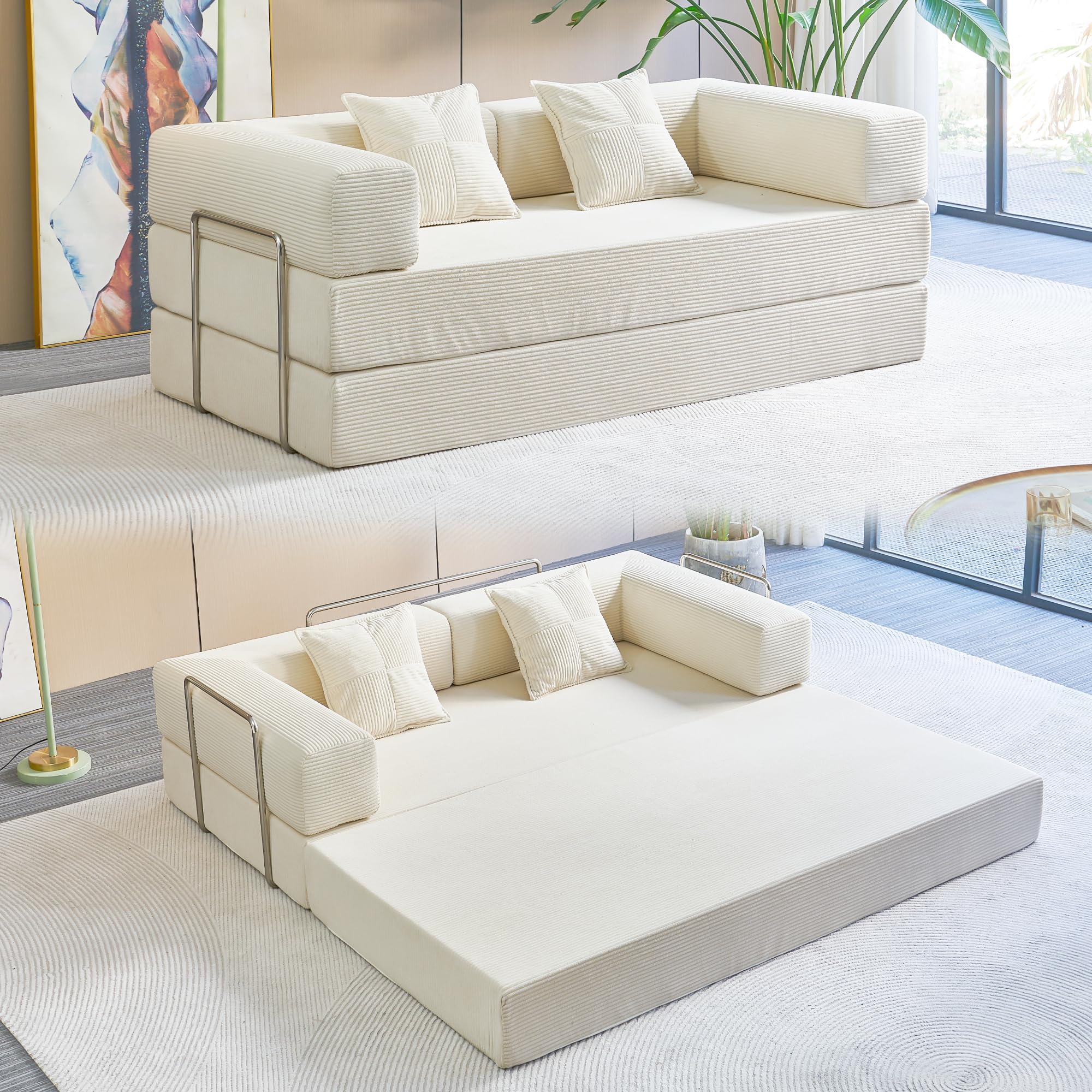 MOEYURO Compression Sofa - 78''Convertible Floor Sofa Bed - with Pillow Back Support Armrest - Comfy Foldable Sofa Bed Compressed Sofa in Box -