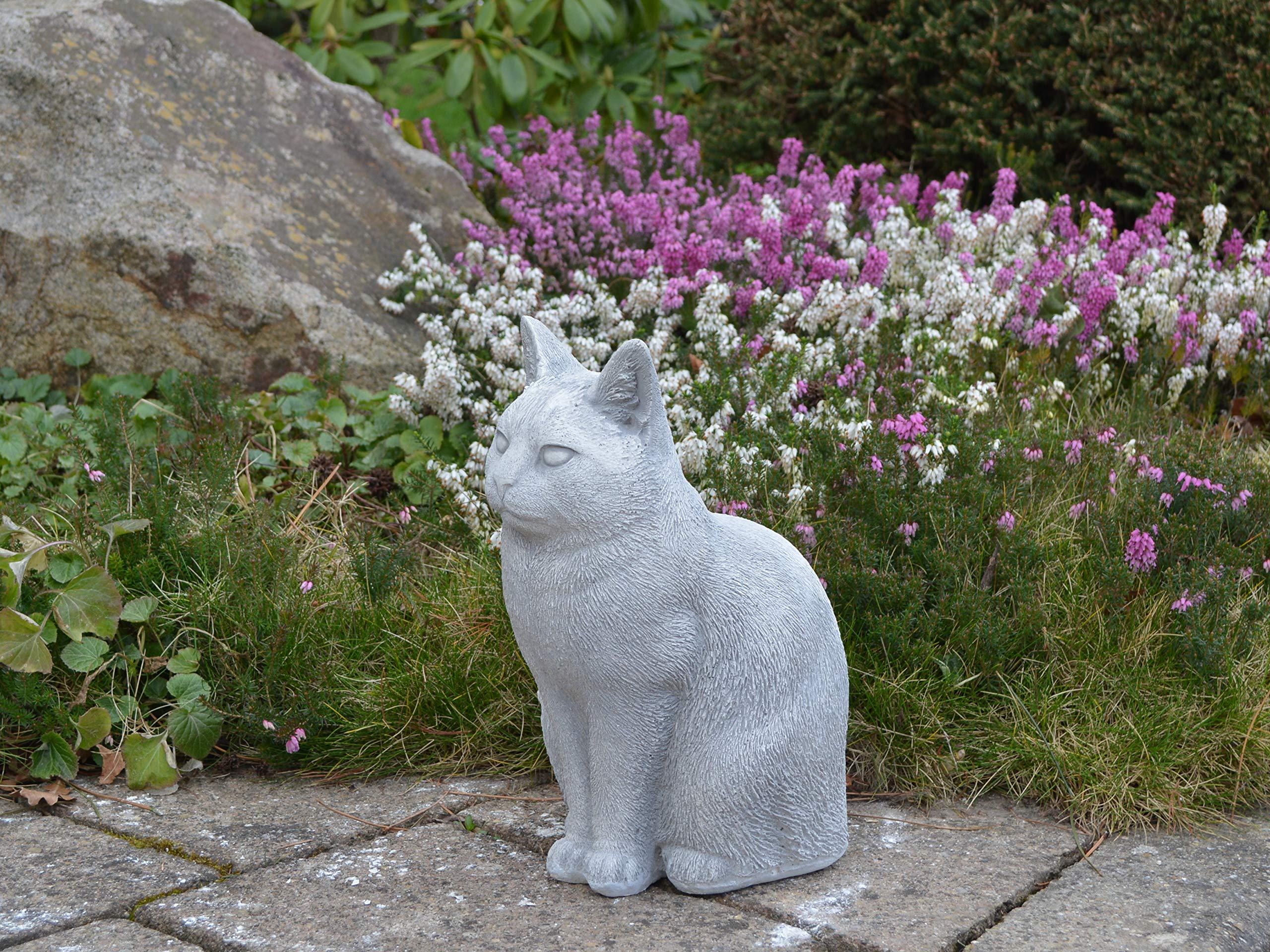 gartendekoparadies.de Stojący kot, kamienna figurka, wys. 29 cm, 9 kg, szary, odporny na mróz z odlewu kamiennego do użytku na zewnątrz