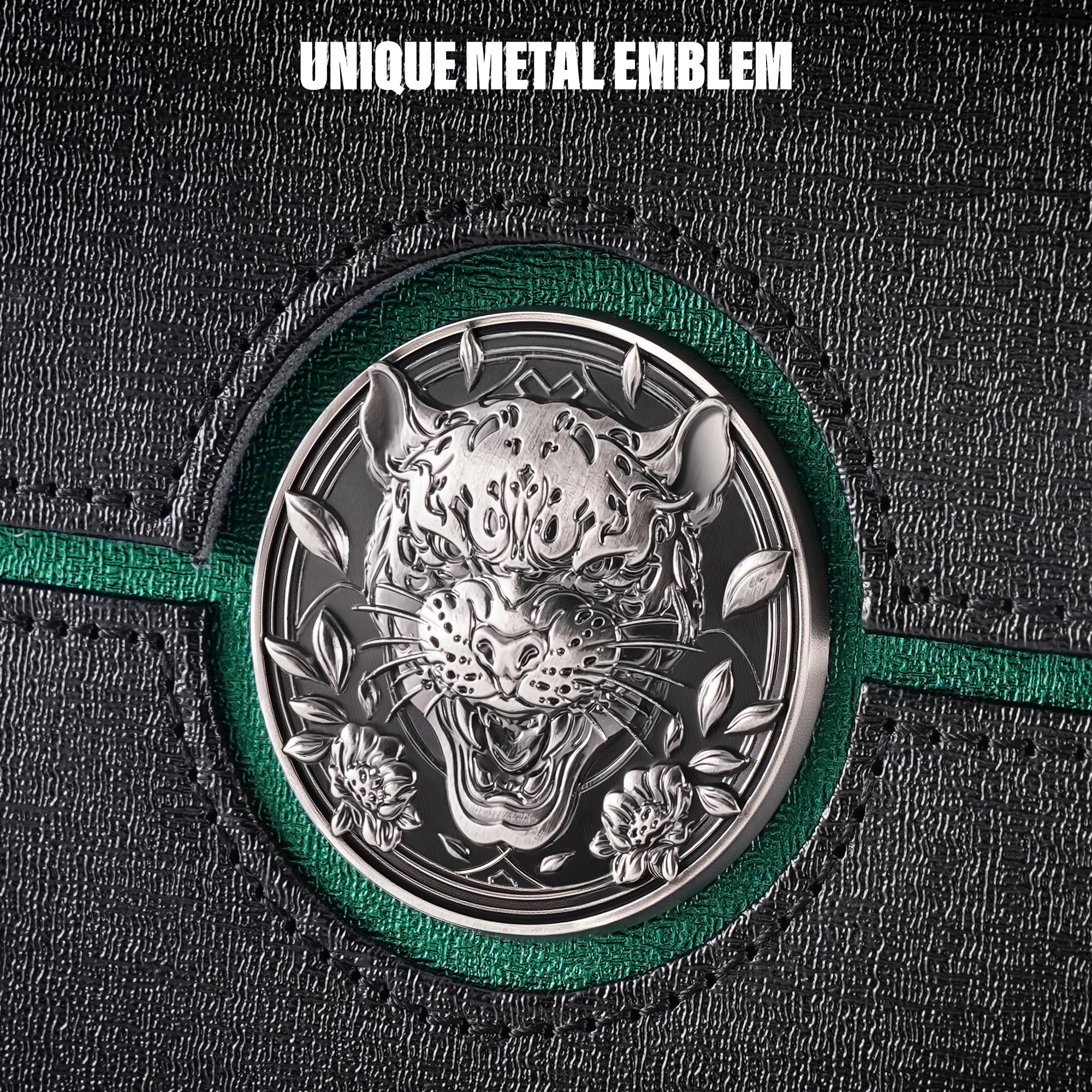 Kabinka Commander Deck Box for MTG with Metal Emblem, Card Deck Box with Dice Tray, Holds 100 Double-Sleeved Cards for PTCG, Cards Storage Case with 35PT Magnetic Card Holder (Black& Green, Leopard)