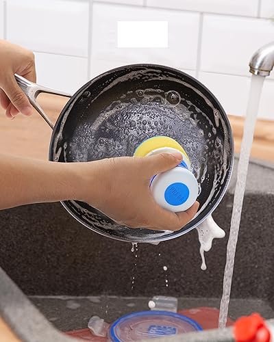 Miniatura 7 de YeuDeuy Dish Scrubber with Soap Dispenser for Dish Pot Pan Kitchen Sink Cleaning, Plam Brush with Sponge Head 3pcs