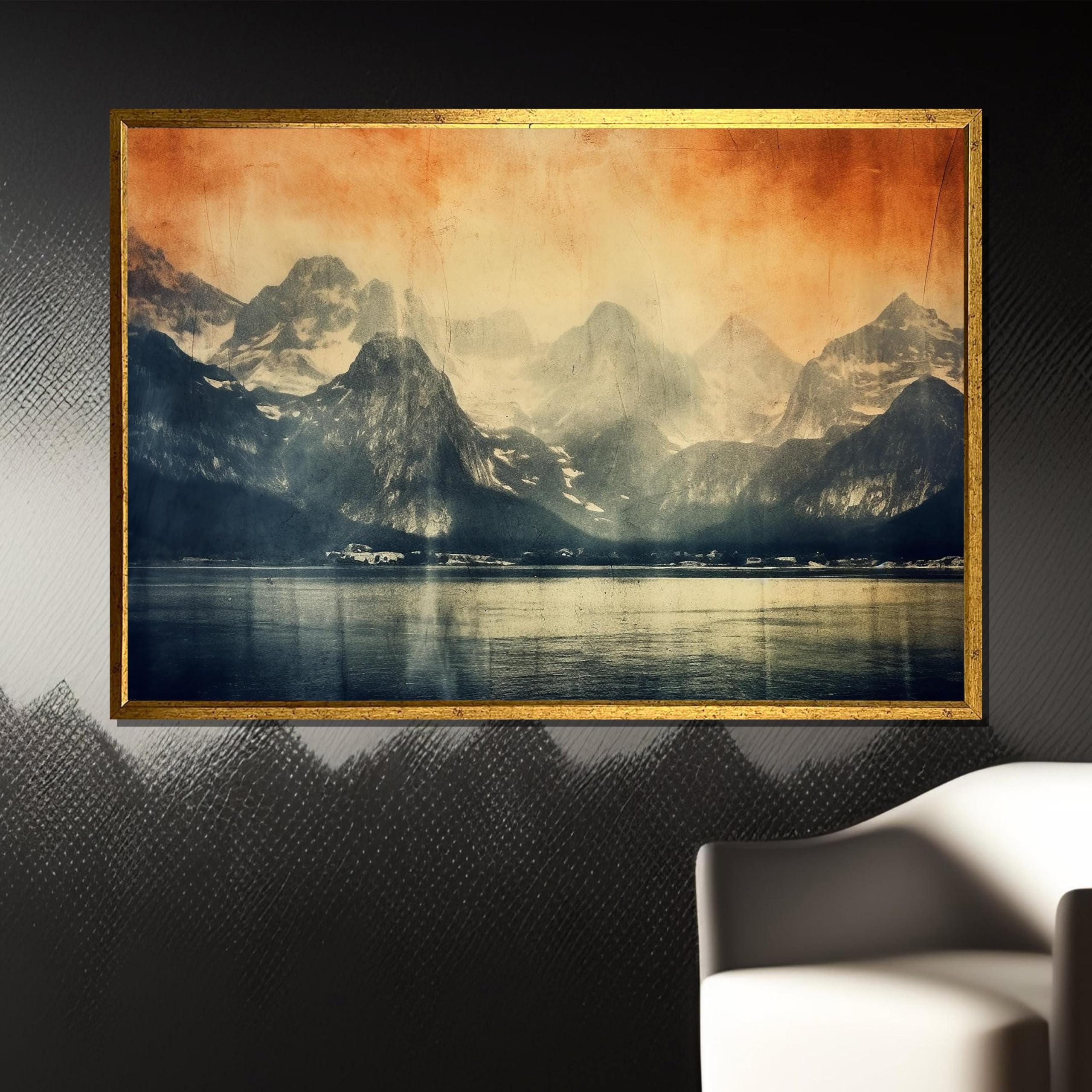 Tableau abstrait paysage montagnard pour salon rustique et serein - 8
