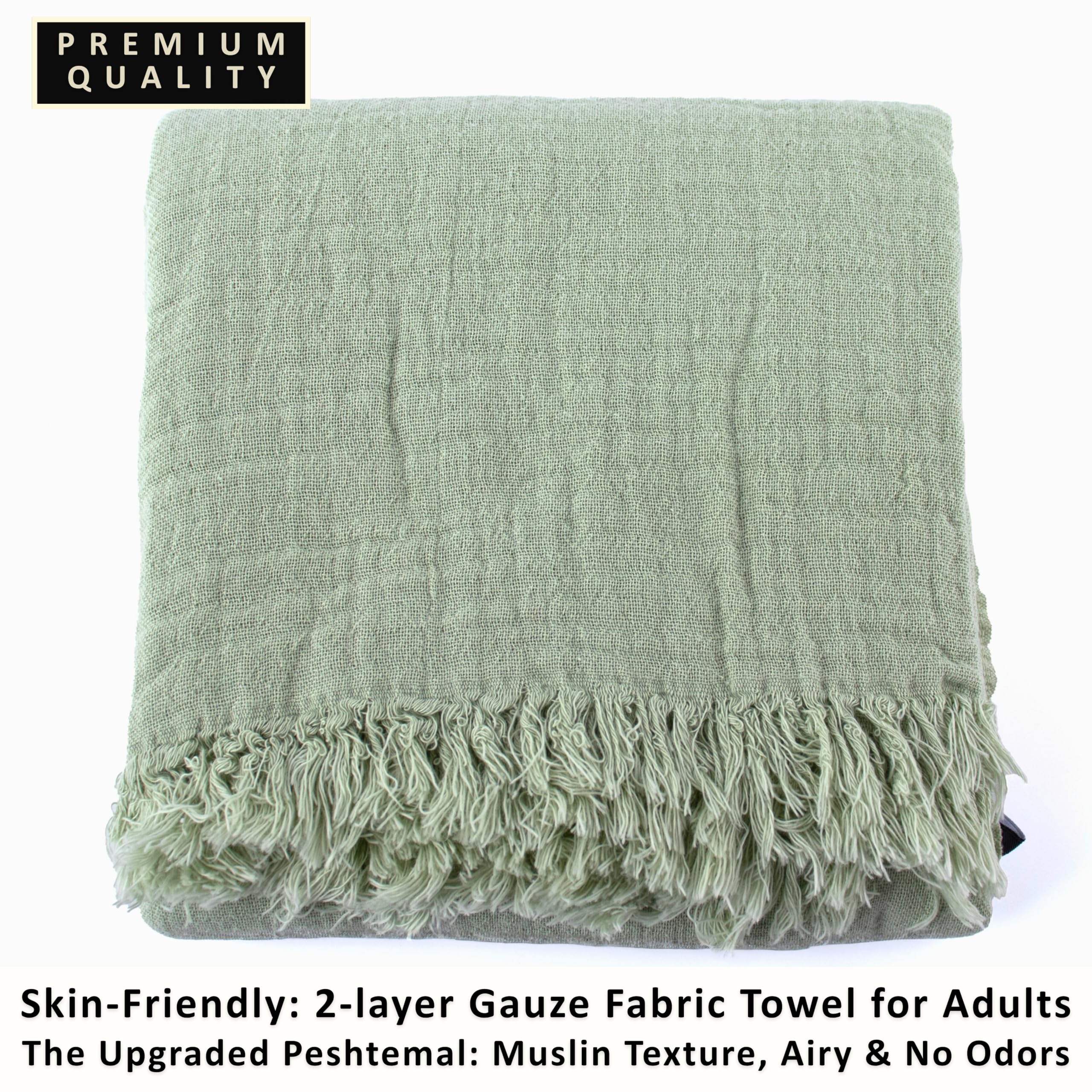 Puskul - Asciugamani da bagno in mussola in mussola, confezione da 2, leggeri e leggeri – oversize 33 x 67, 100% cotone organico turco in mussola per adulti (verde ghiaccio)