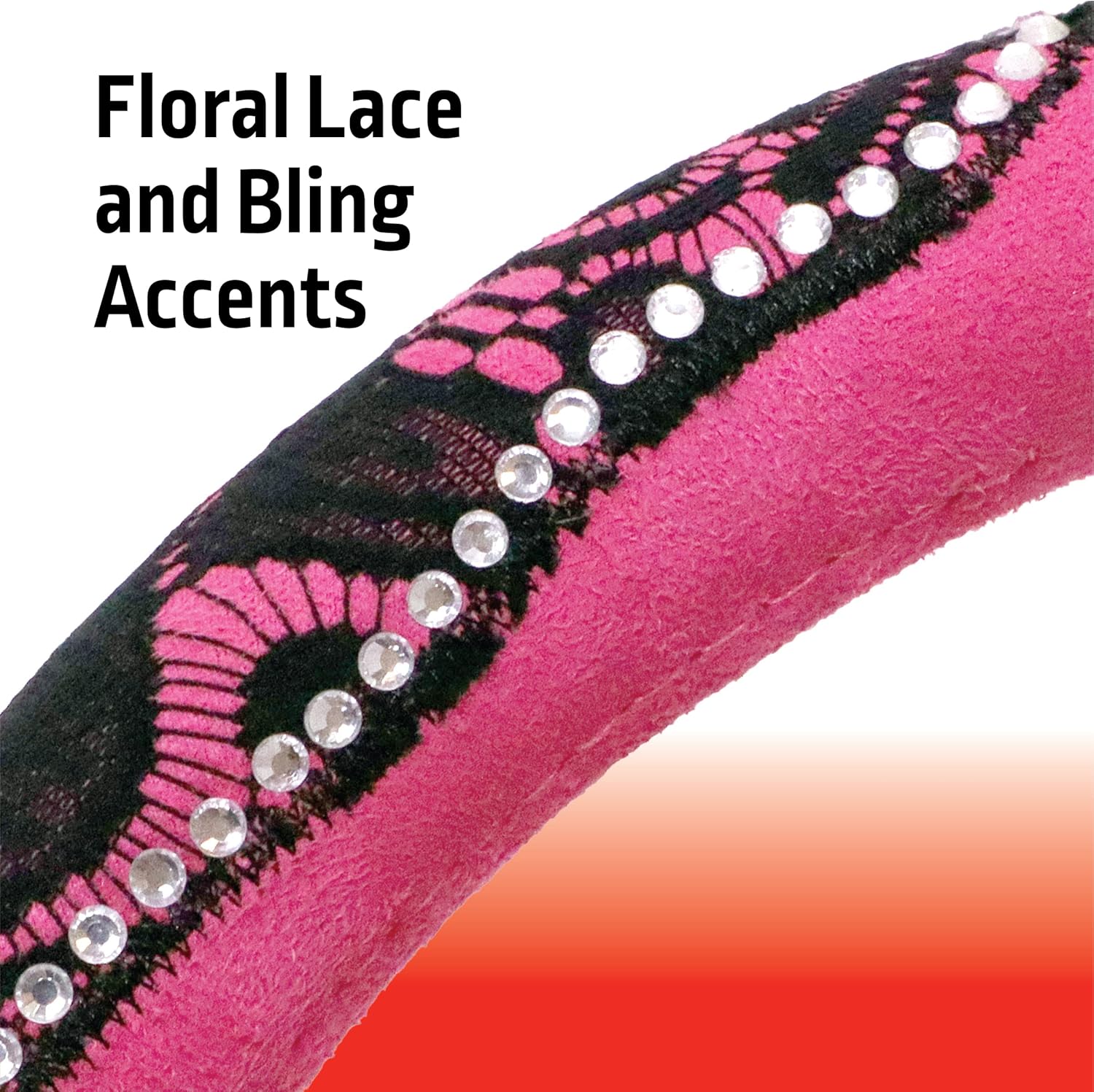 BELL Automotive 22-1-97309-9 Universal Floral Lace Hyper-Flex Core Steering Wheel Cover, Pink