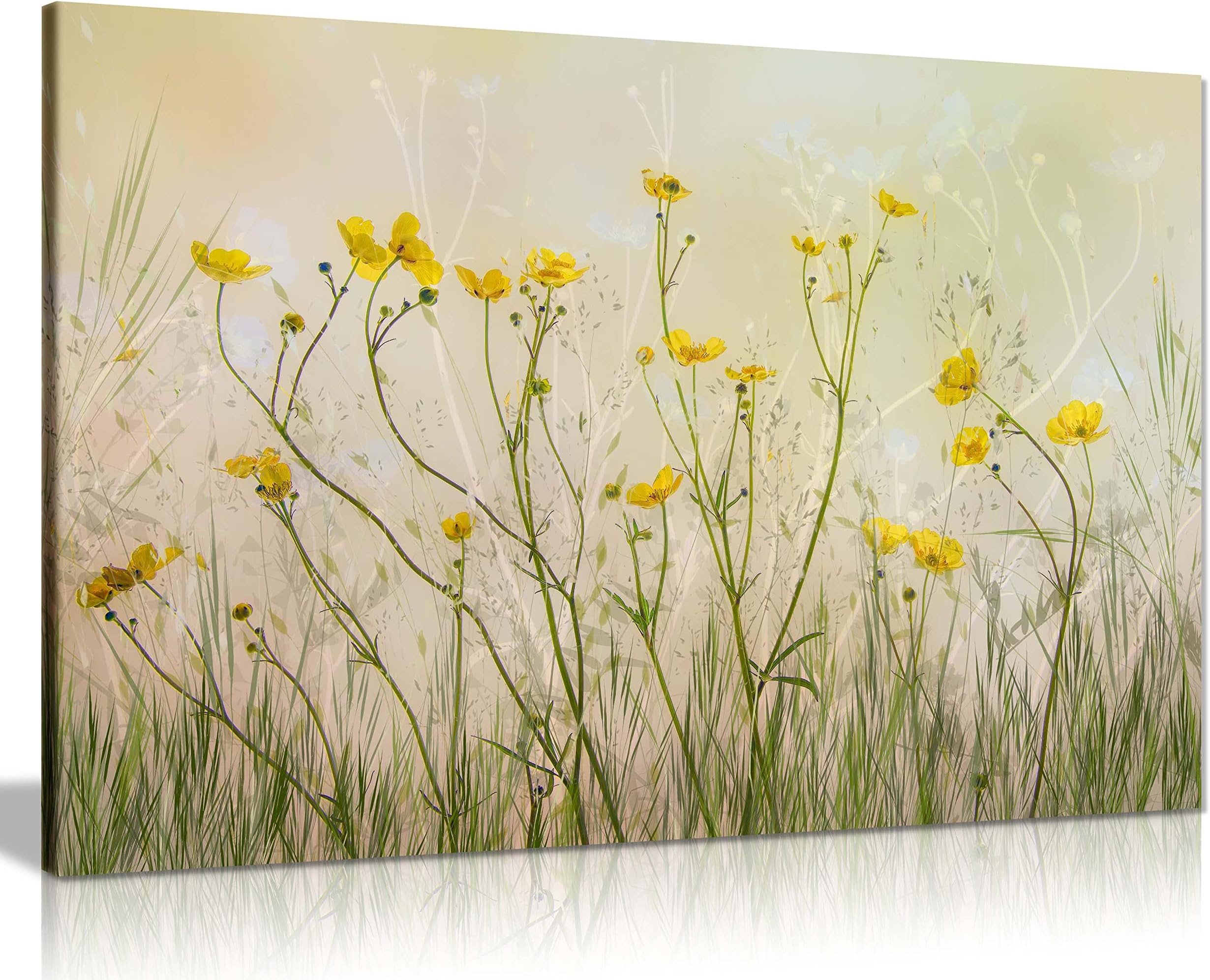 Panther Print Fine Art Prints Yellow Flowers Floral Garden Artistic Framed Canvas Print, Pictures for Home Walls, Bedroom, Living Room & Bathroom Decor 91x61cm (36x24in)