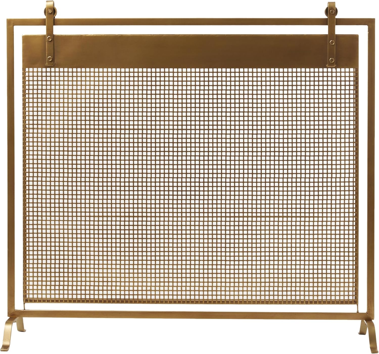 Deco 79 Metal Suspended Grid Style Netting Single Panel Fireplace Screen with Bolted Detailing, 38" x 9" x 36", Copper