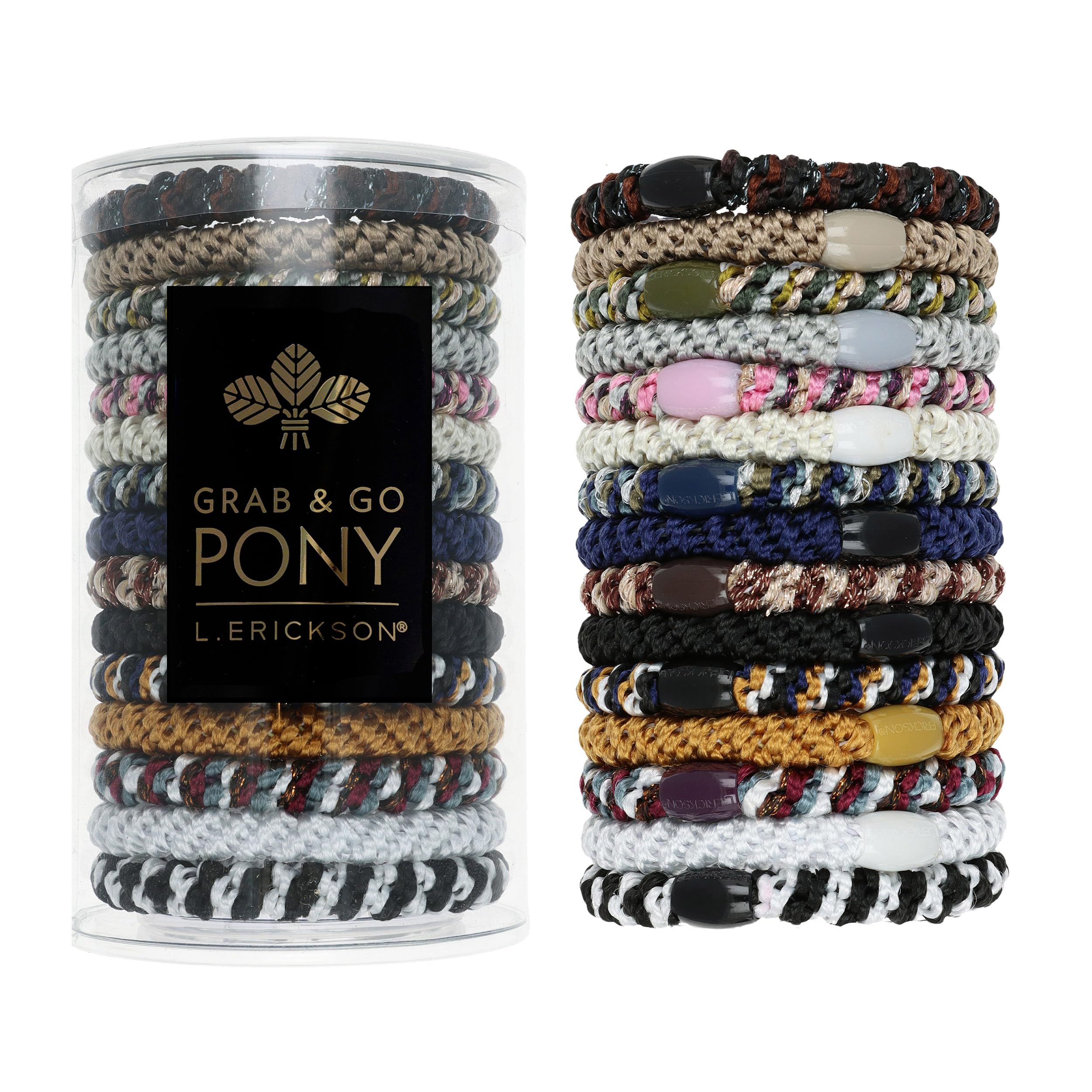 Multicolor Hair Ties for Thick Hair, Grab & Go Pony Tube, 15 Pack, Aspen, Thick No-Crease Bands with Strong Hold, Damage-Free Design, Bold Eclectic Mix | L. Erickson