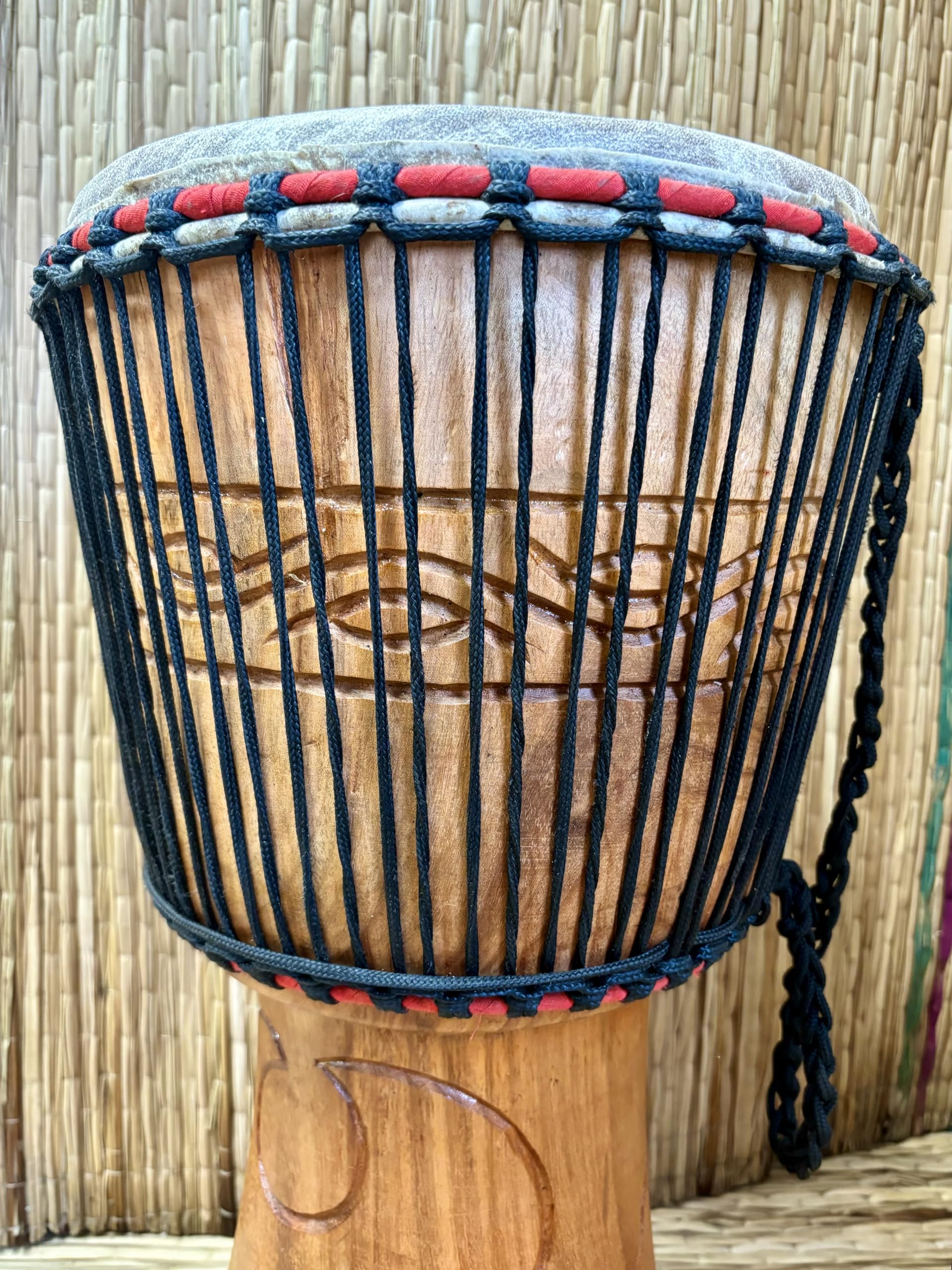 Tamburo djembe africano con 3 piccoli strumenti gratuiti – testa da 33 cm, altezza 65 cm