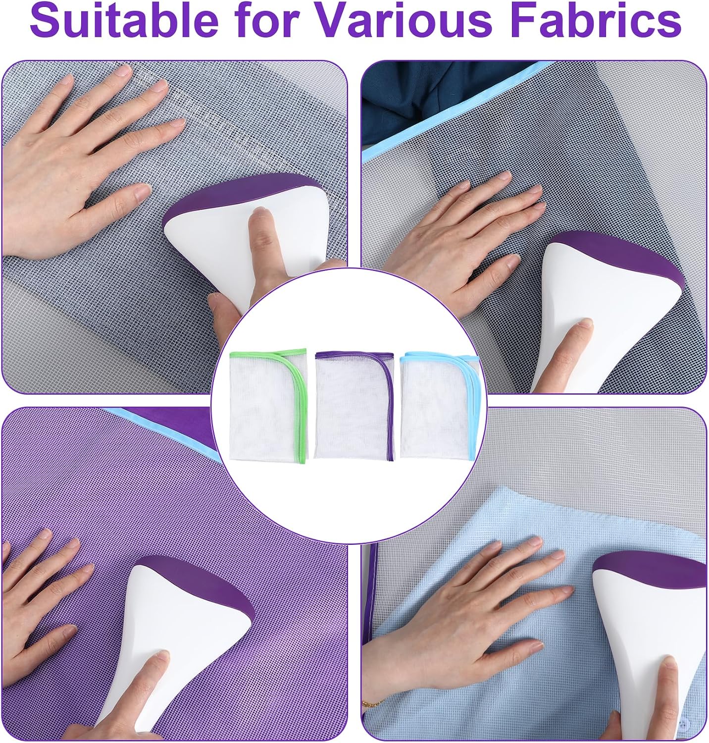 3 Pcs Ironing Cloth to Protect Clothes, Iron Cloth Pressing Clothes Mesh Protective Pads for Sewing and Ironing, Fabric Protector Tool Blue, Purple and Green