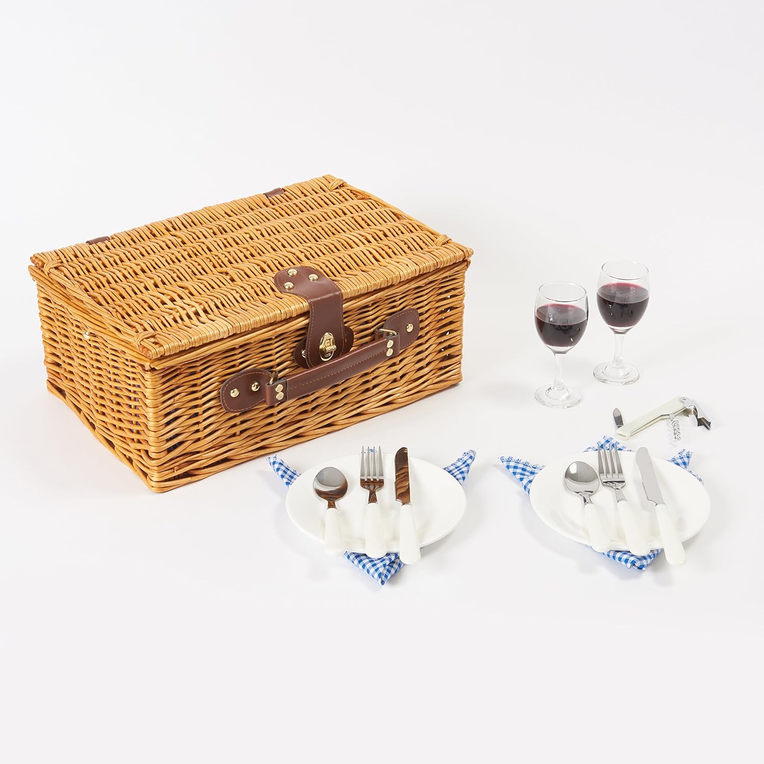 Amazon Co Jp Roots Beach ルーツアンドビーチ 2人用 ピクニックバスケット ピクニックセット カトラリー お皿 ワイングラス ボトルオープナー 布ナプキン付き Hamper Wicker Picnic Baskets For 2 People キャンプ ピクニック グランピング バスケット アウトドア