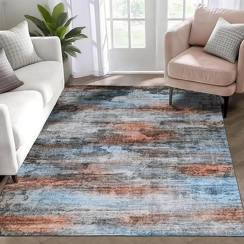 Miniatura 19 de WILLSUN Alfombras de área lavables, de 5 x 7, antideslizantes, bohemias, de gran área, para sala de estar, dormitorio, lavable a máquina, alfombra