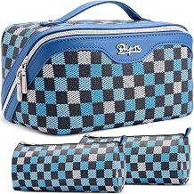 BOYATU Travel Makeup Bag Organizer Cosmetic Bag 3 Pcs Set Make up Bags for Women with Handle - Waterproof Vegan Leather Toiletry Bag 01-H-Blue