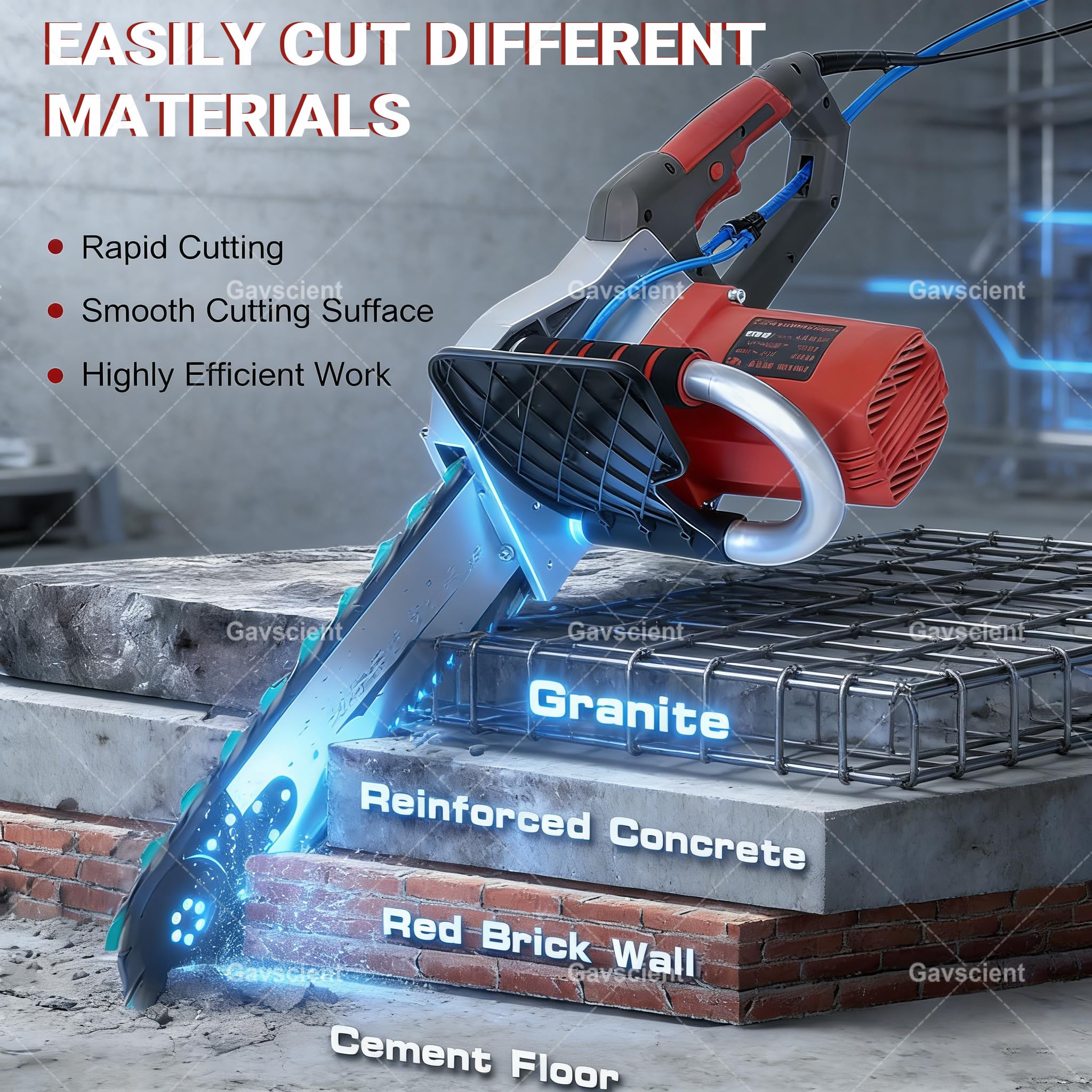 Sierra Eléctrica For Hormigón, Electric Concrete Cutting Chainsaw, Diamond Chain Cutter with Water Dust Suppression, Professional Tool For Red Brick and Granite 480mm