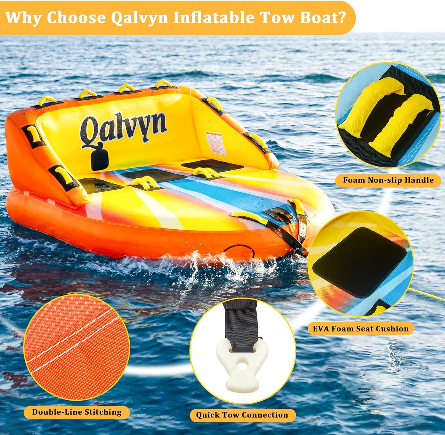 1-3 Person Inflatable Towable Tubes for Boating – Heavy-Duty Nylon Cover, EVA Foam Pads, Dual Tow Points for Easy Pulling, Patented Speed Valve for Quick Setup