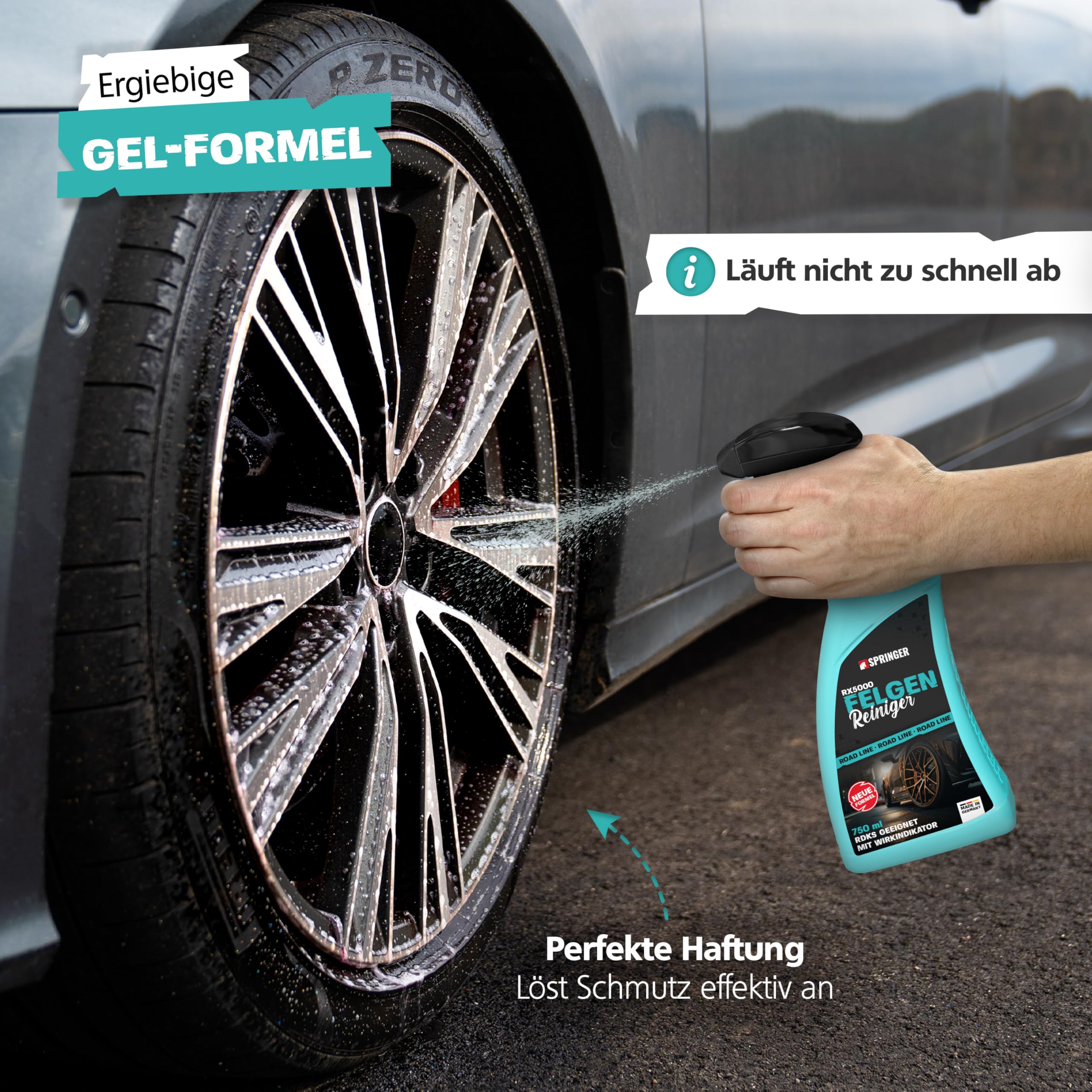 SPRINGER RX5000 Felgenreiniger 5 L, säurefrei | Made in Germany | Felgenspray materialschonend | gut haftende Gel-Formel | mit Wirkindikator | für alle Felgen