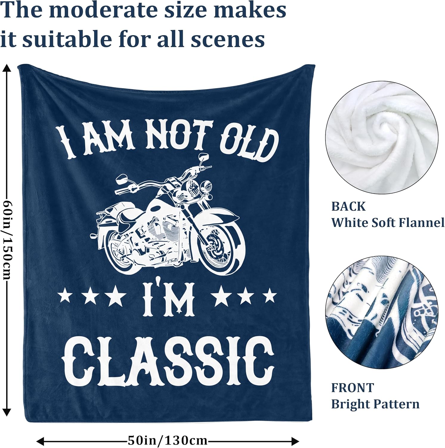 Funny Gift for Old Men, Birthday Gift for Elderly Men, Dad Birthday Gifts, Retirement Dad Blanket, Gag Valentines Day Gifts Ideas for Husband/Grandpa, I'm Not Old I'm Classic Throw Blanket 60"X50" - Image 4