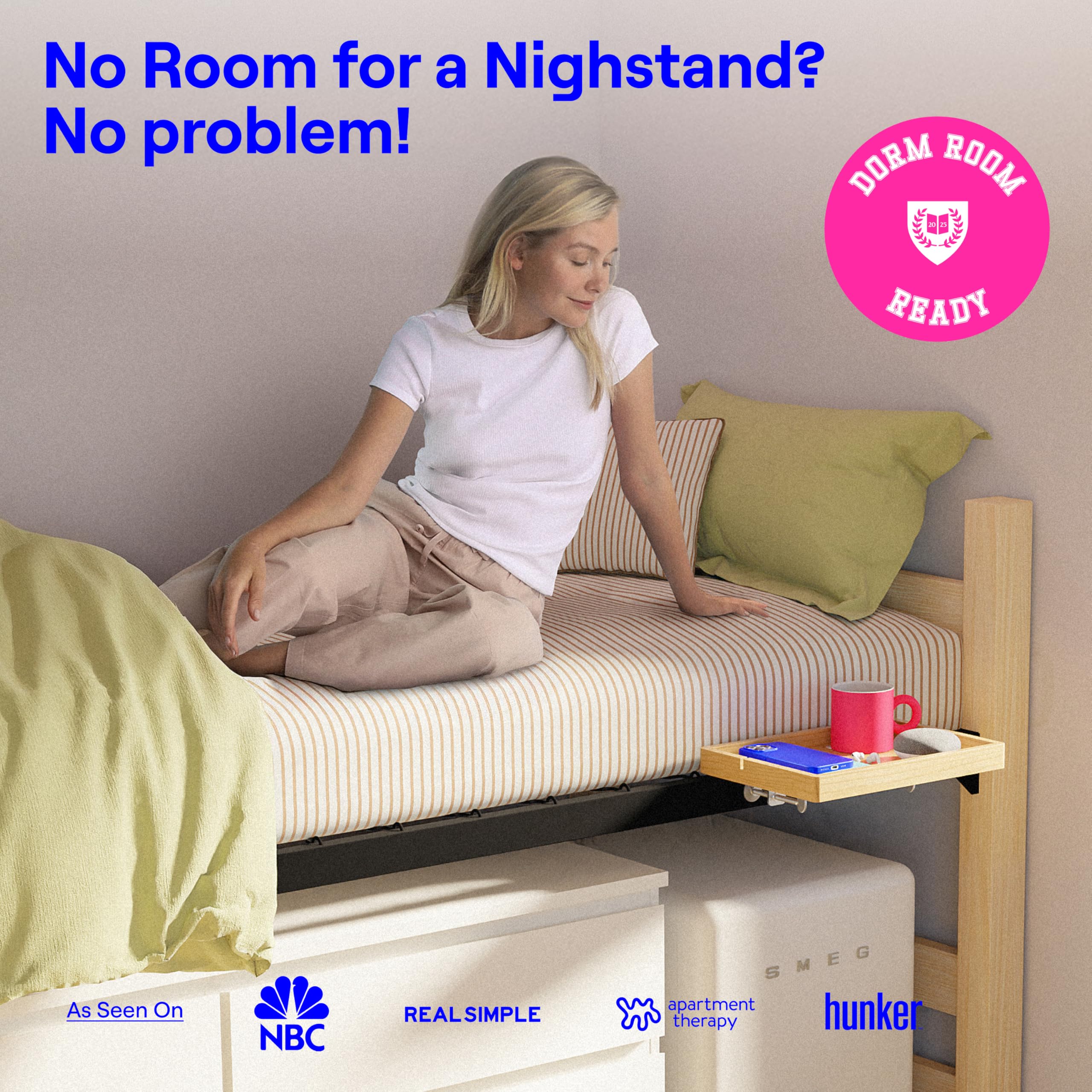 BedShelfie Bedside Shelf for Bunk Bed & Top Bunk, College Dorm Room Essentials, Loft Nightstand - Image 2
