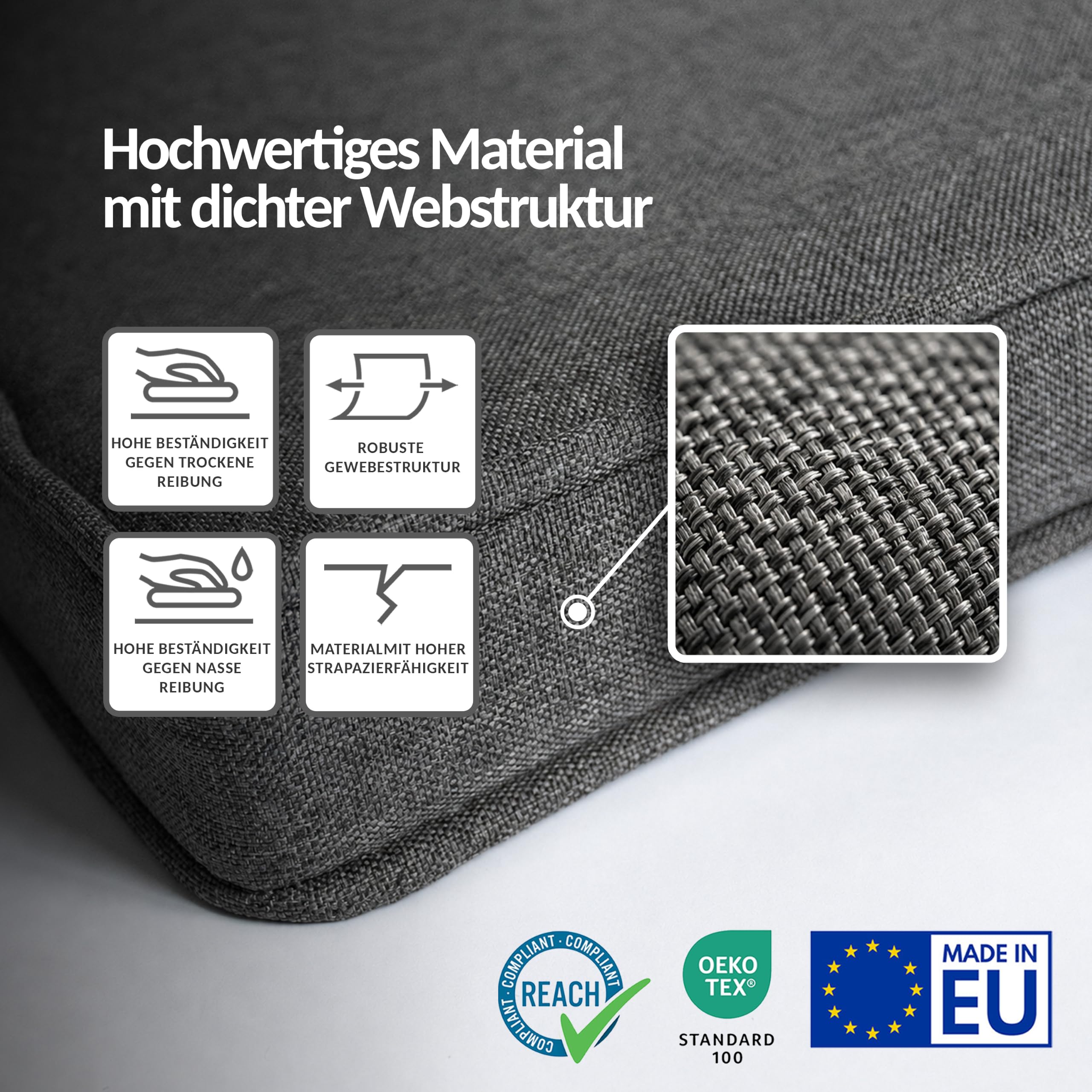 POKAR 4er Set Stuhlkissen mit Bindebändern 40x45x40 cm (5 cm Dicke) | Sitzkissen für Gartenstühle, Rattanstühle und Esszimmerstühle | Stuhlauflage Indoor & Outdoor | Oeko-TEX | Made in EU | Blau