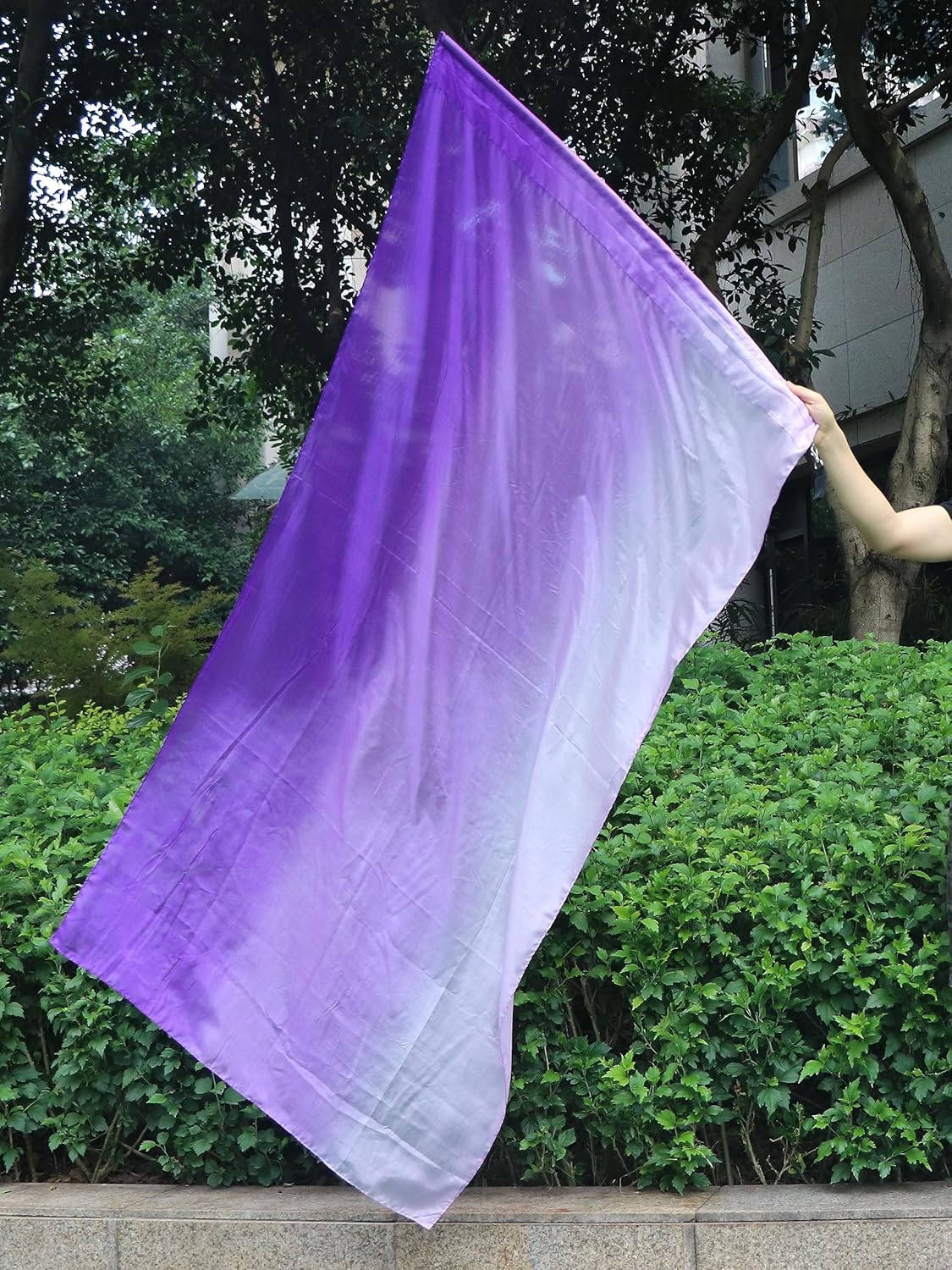 Winged Sirenny Spinning Silk Flag Poi 68", Worship Adoration Praise Prophetic Dance Banner, Church Liturgical Flowy Play Silk (purple fading B)