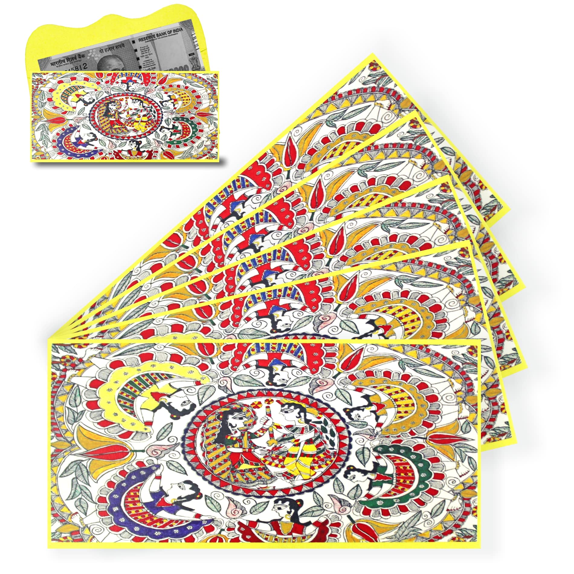 Home Genie Radha Krishna Dancing with Gopies Shagun Envelope for Gifting Money on Wedding & Any Other Ocassion | Sagan | Milni | Engagement | Birthday | Marriage | Diwali | Rakhi (Pack of 5)