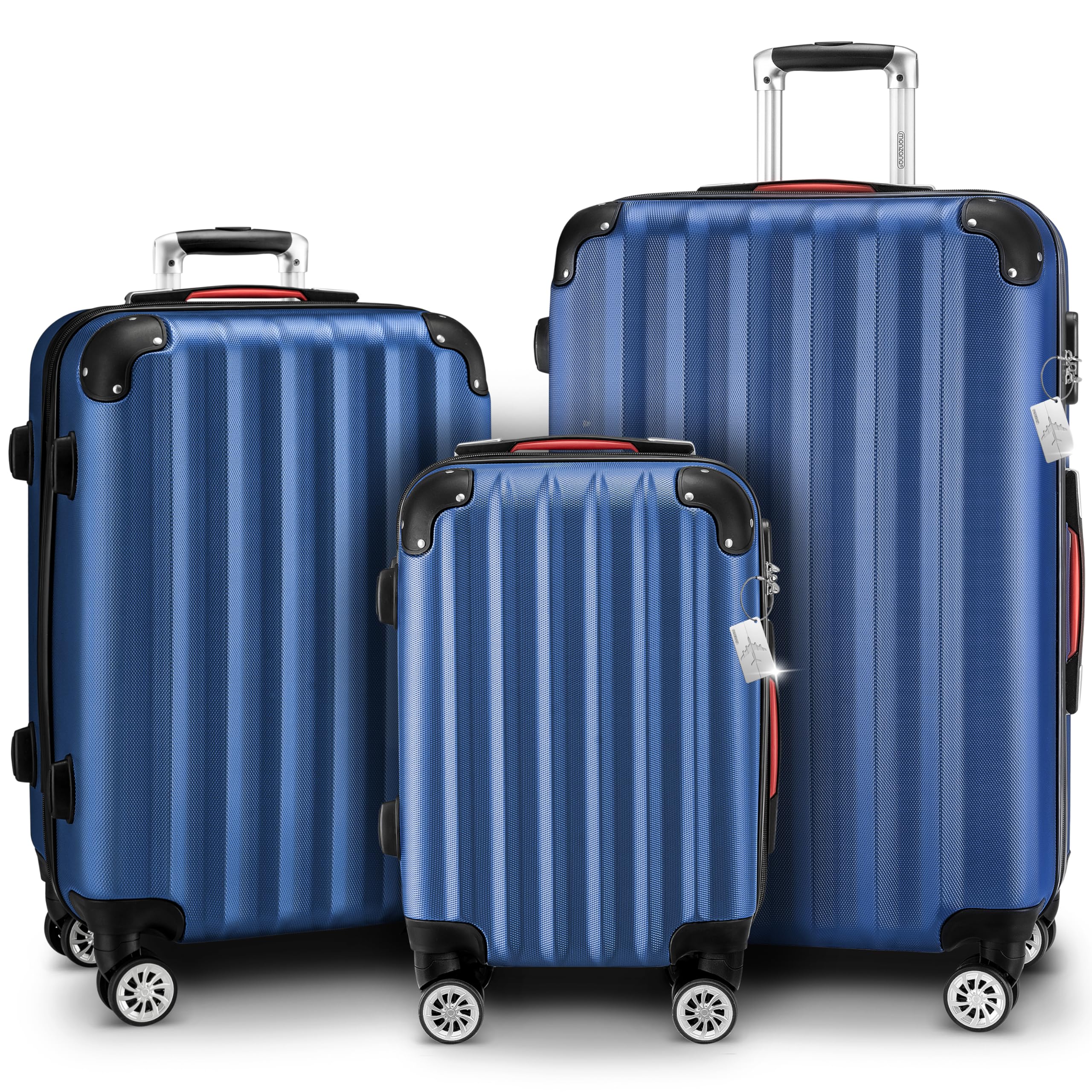 Monzana® Set di Valigie 3 Pezzi con Lucchetto Organizer Cinghia Maniglie Ruote Doppie Piedi Trolley Rigido M-L-XL