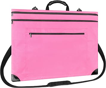 ZKOO Light Weight Art Portfolio Bag, Artist Canvas Case with Detachable Shoulder Strap, Leather Corners, Art Portfolio Case 18 X 24 for Artwork, Poster, Sketching, and Drawing 18" x 24" Pink