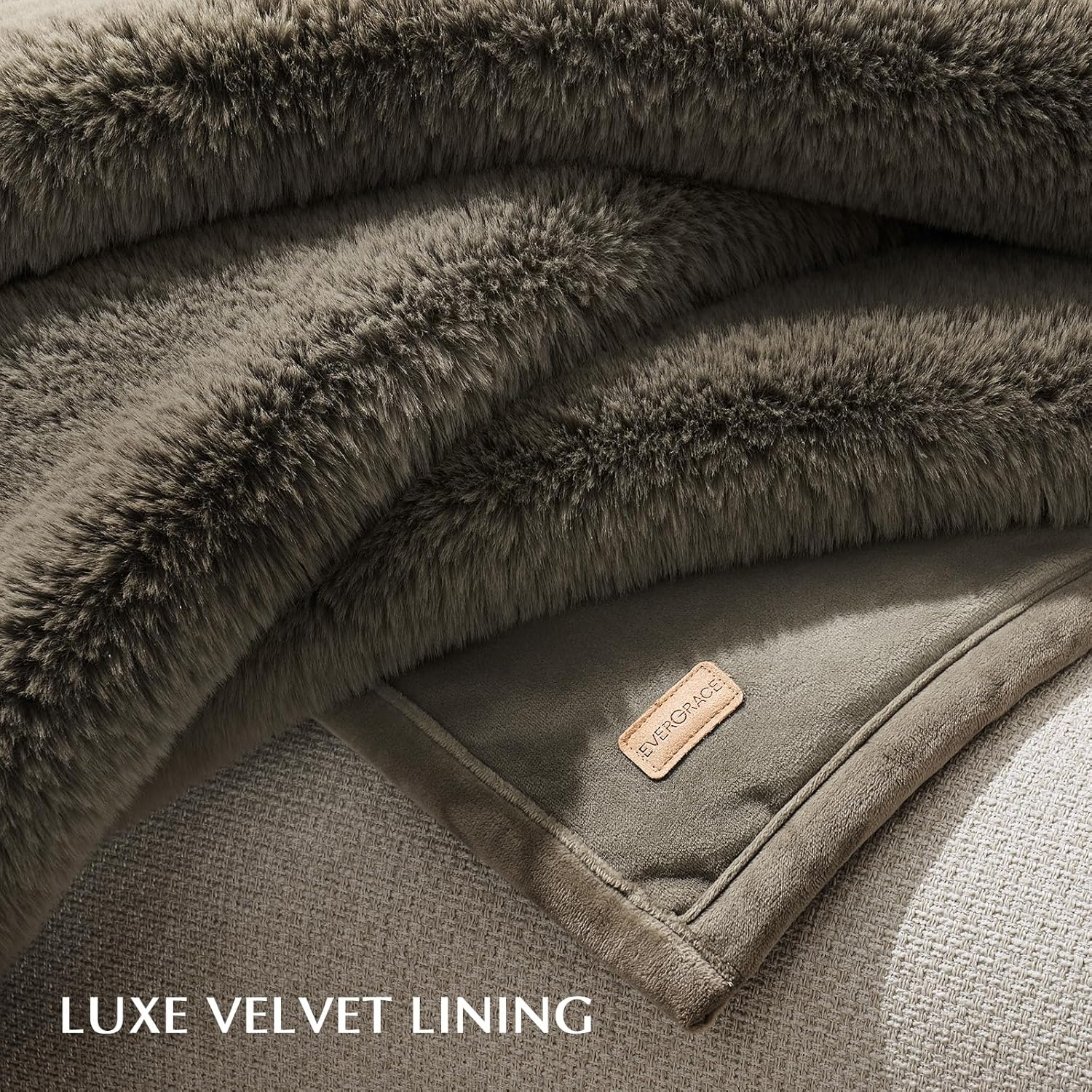 EVERGRACEHOME Luxury Soft Faux Chinchilla Fur Throw Blanket for Couch, Warm Thick Heavy Winter Throw Blanket 1220GSM for Bed, Fluffy Cozy Mink Blanket with Reversible Velvet, Smoky Sable, 50"x60" - Image 7