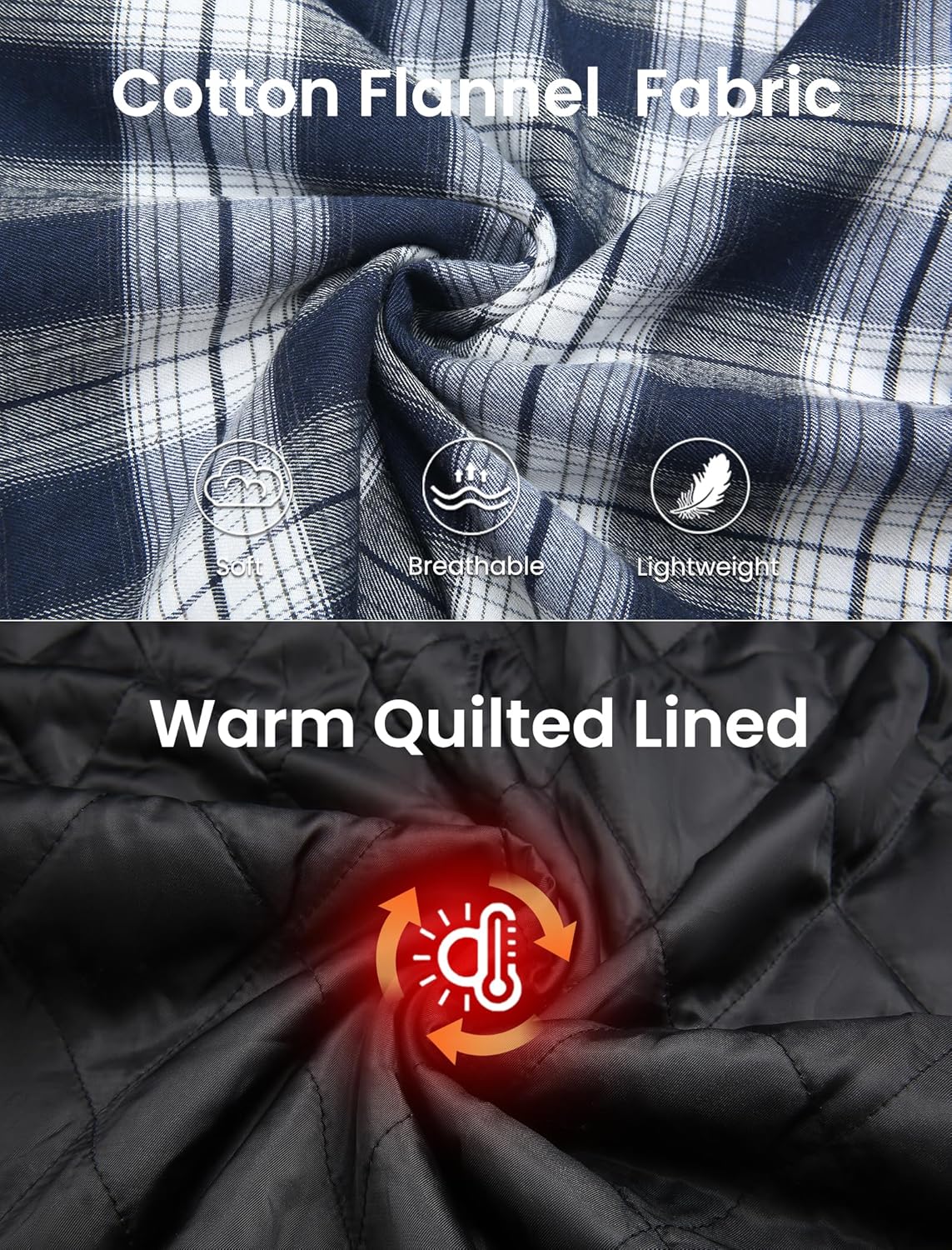 COOFANDY Flannel Jacket for Men Quilted Lined Shacket Long Sleeve Button Down Hoodie Shirt Jackets - Image 4