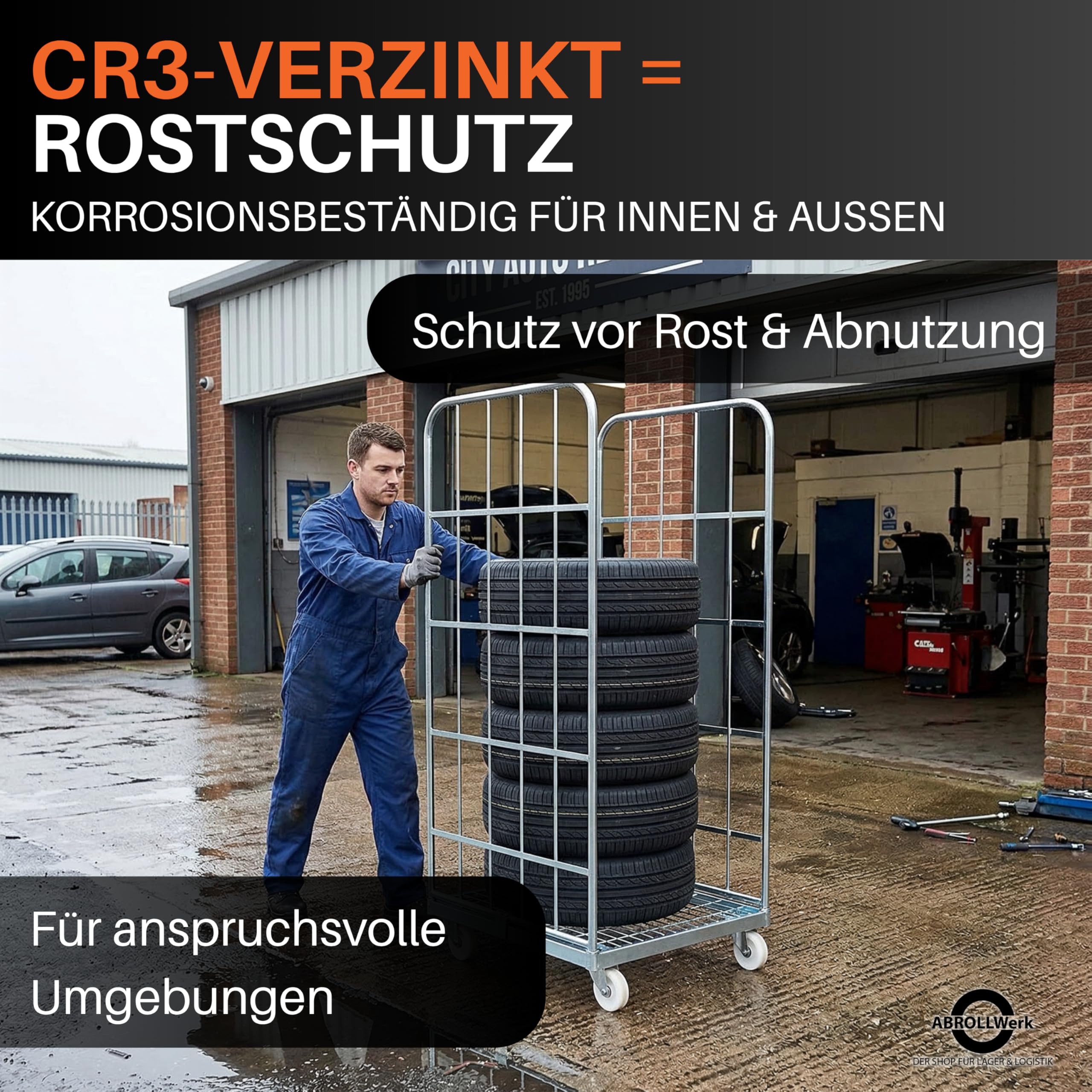 Stahlrollbehälter 1460 – 2-seitiger Gitterwagen mit 500 kg Traglast – Maße 710 x 800 x 1640 mm – Cr3-verzinkter Transportwagen für Lager, Logistik & Einzelhandel – Robuster Rollwagen
